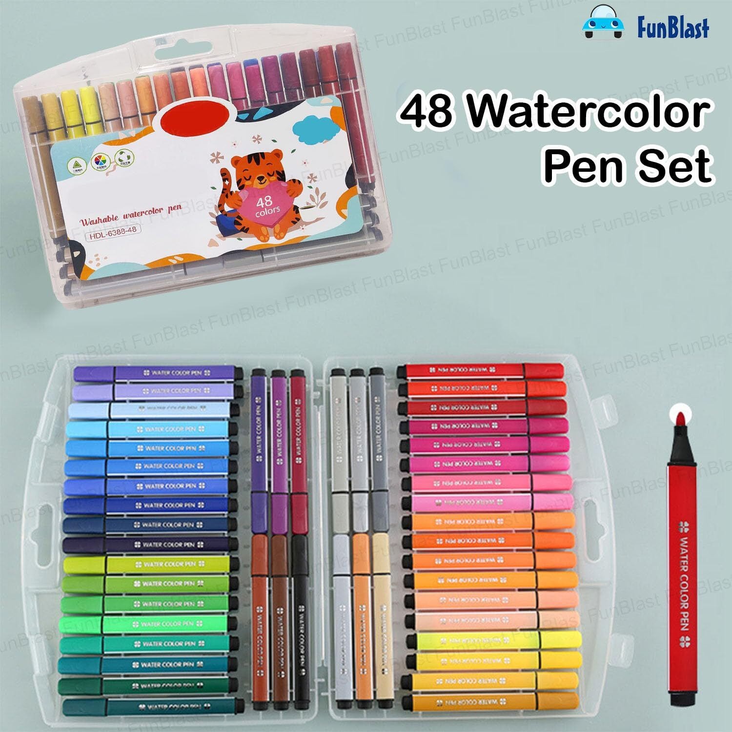 Funblast Washable Watercolor Pens Set - Colouring Kit Art Markers Colour Sketch Pens Set Kids Artists Sketching Drawing Materials Craft Supplies Return Gift (48 Watercolor Pen Set)