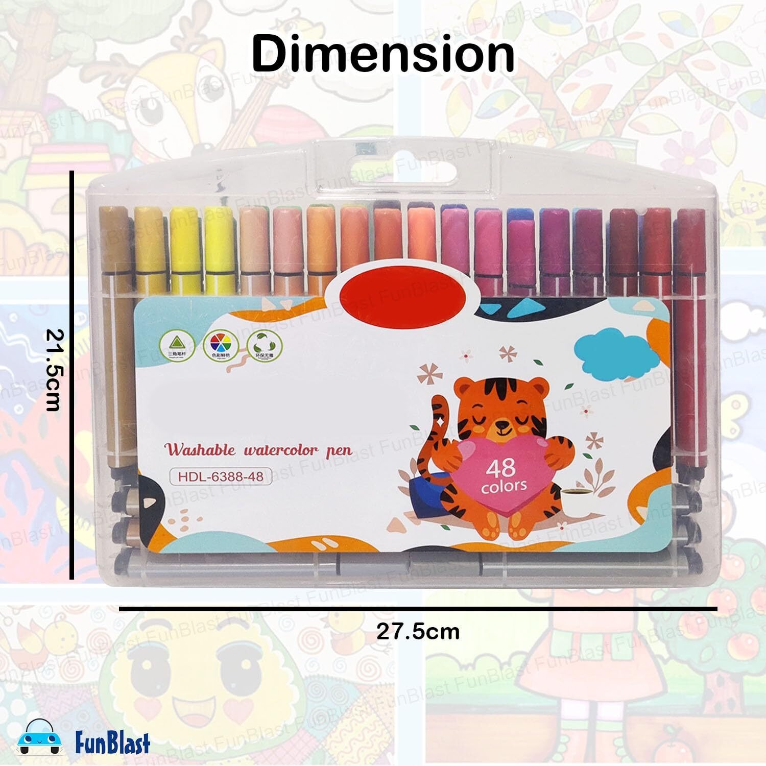 Funblast Washable Watercolor Pens Set - Colouring Kit Art Markers Colour Sketch Pens Set Kids Artists Sketching Drawing Materials Craft Supplies Return Gift (48 Watercolor Pen Set)
