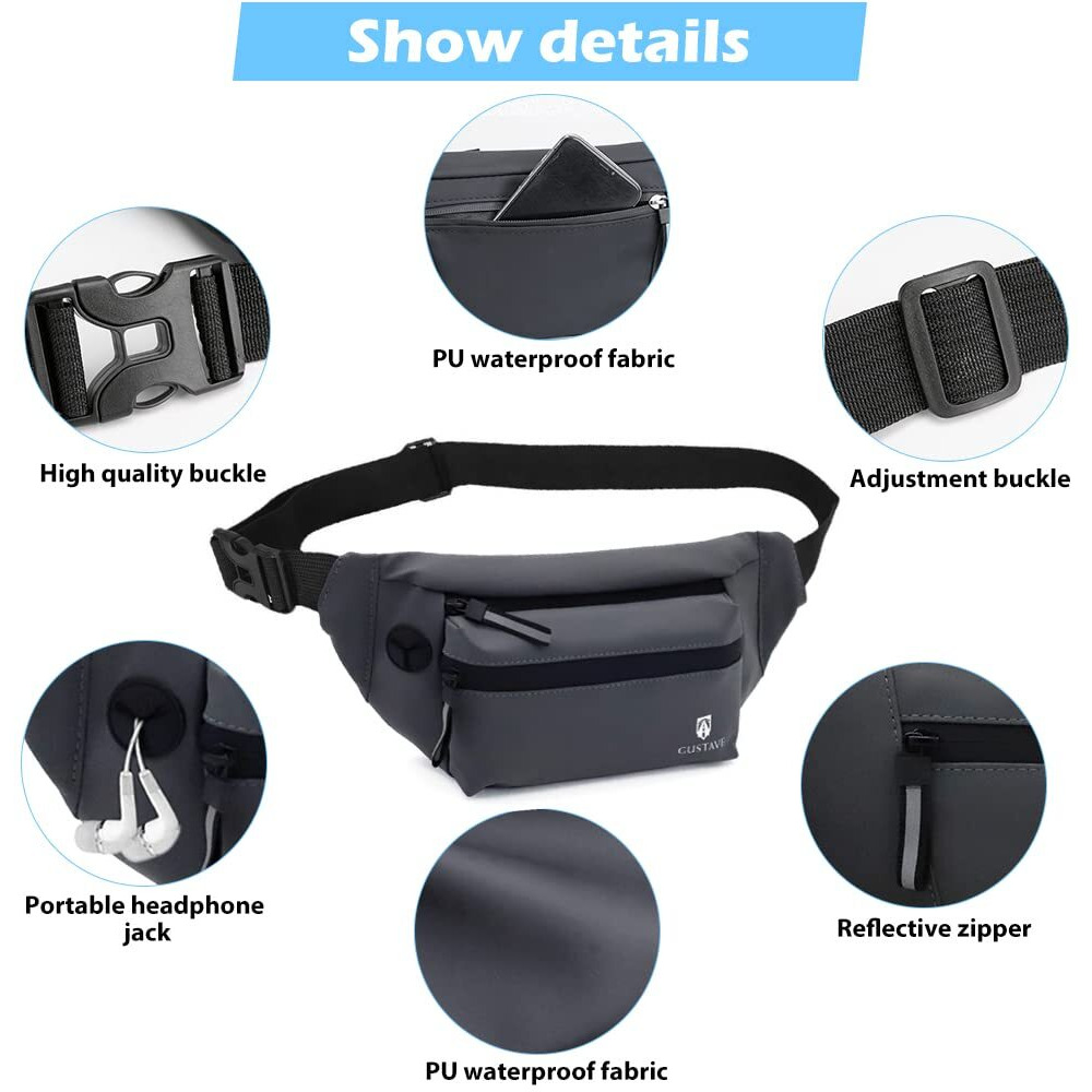 Large Waterproof Sling Backpack Chest Bag Waist Bags Fanny Pack Cross Body Travel Bag Bumbag Men Women Fanny Pack For Hiking Travel Camping Running Sports Outdoors With Adjustable Strap (Grey)
