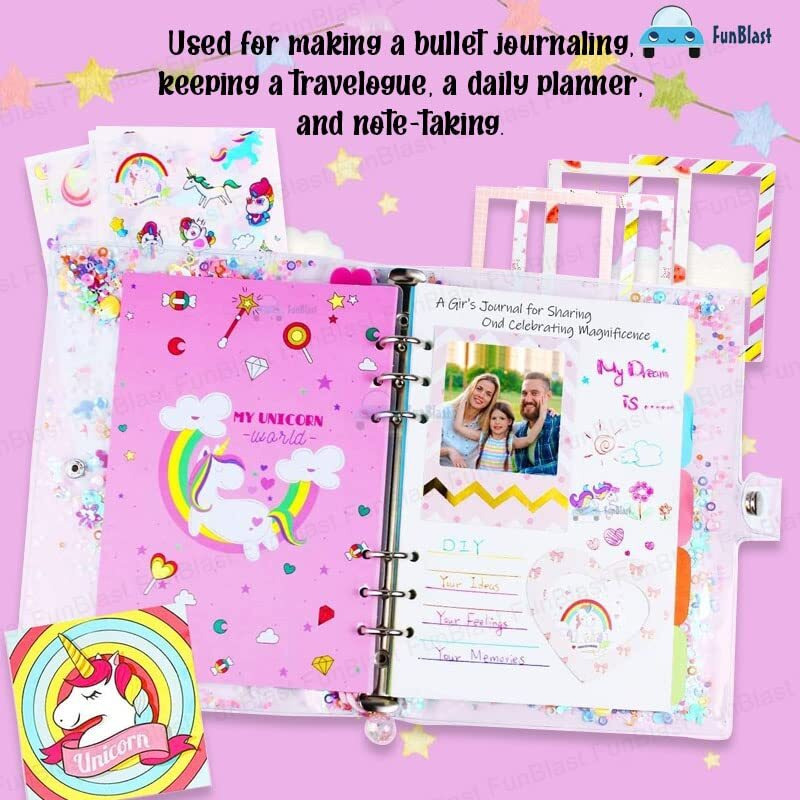 Funblast 13 In 1 Diy Unicorn Diary For Girls, Unicorn Notebook For Girls With Pen, Unicorn Kit For Girl, Unicorn Return Gift For Girl, Kid Diary Unicorn - Diy Diary For Kids/Girl, 40 Pages, Multicolor