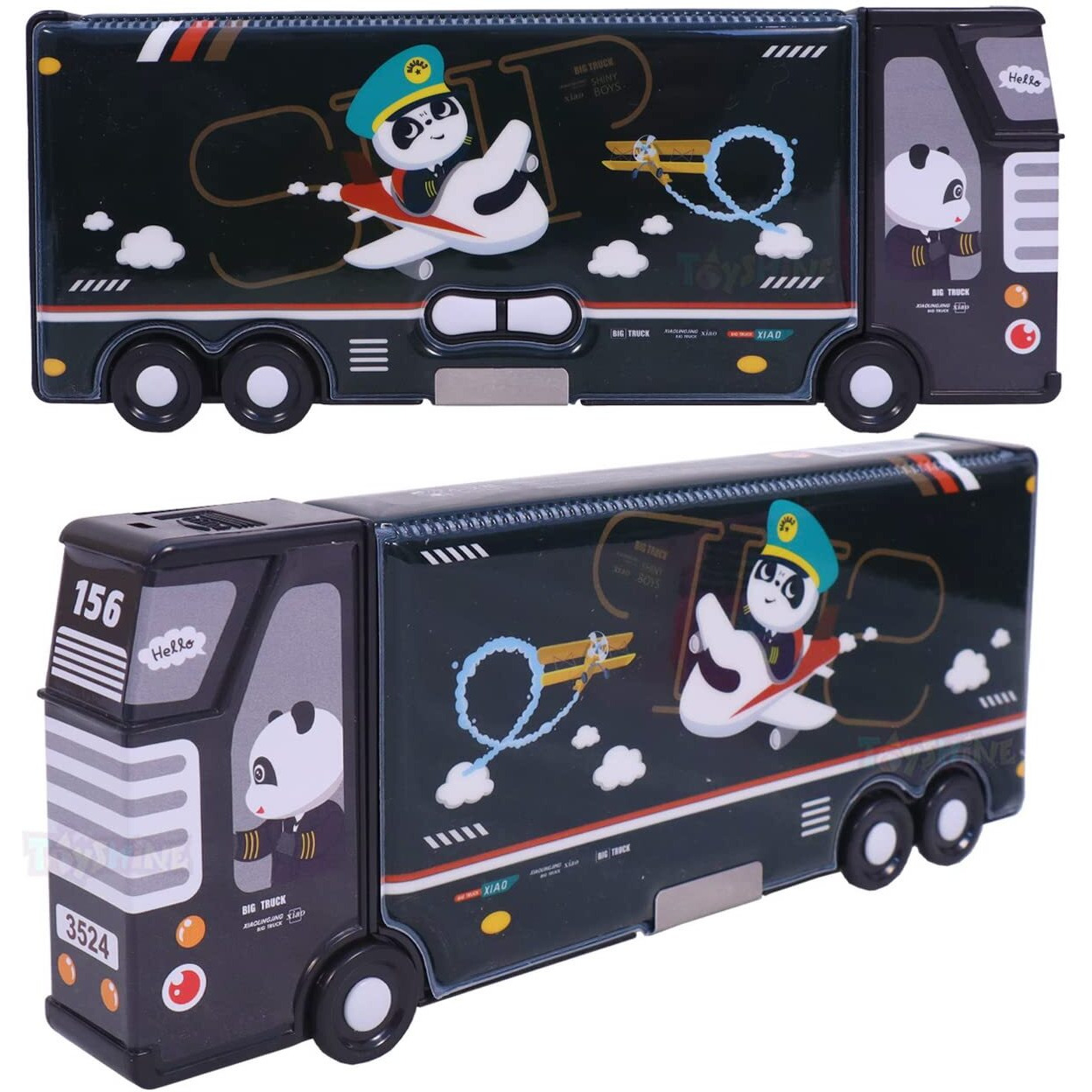 Toyshine Double Compartment Bus Pencil Box With Moving Tyres, Button Enabled Storages And Sharpner For Kids - Black