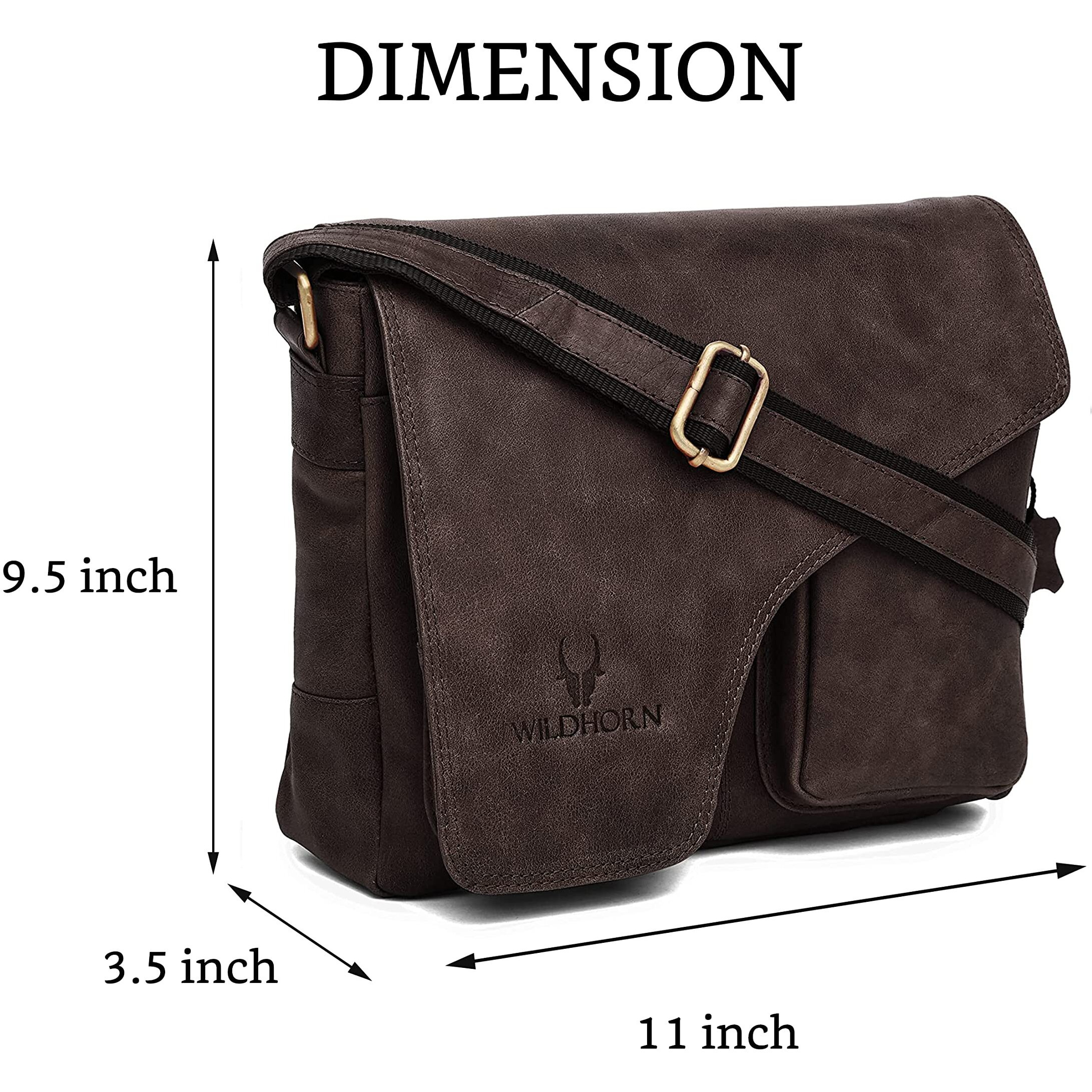 Wildhorn Men's Leather Messenger Bag, Handcrafted, Adjustable Strap, L-11 Inch H-9.5 Inch W-3 Inch (Set Of 1) - Brown Distressed