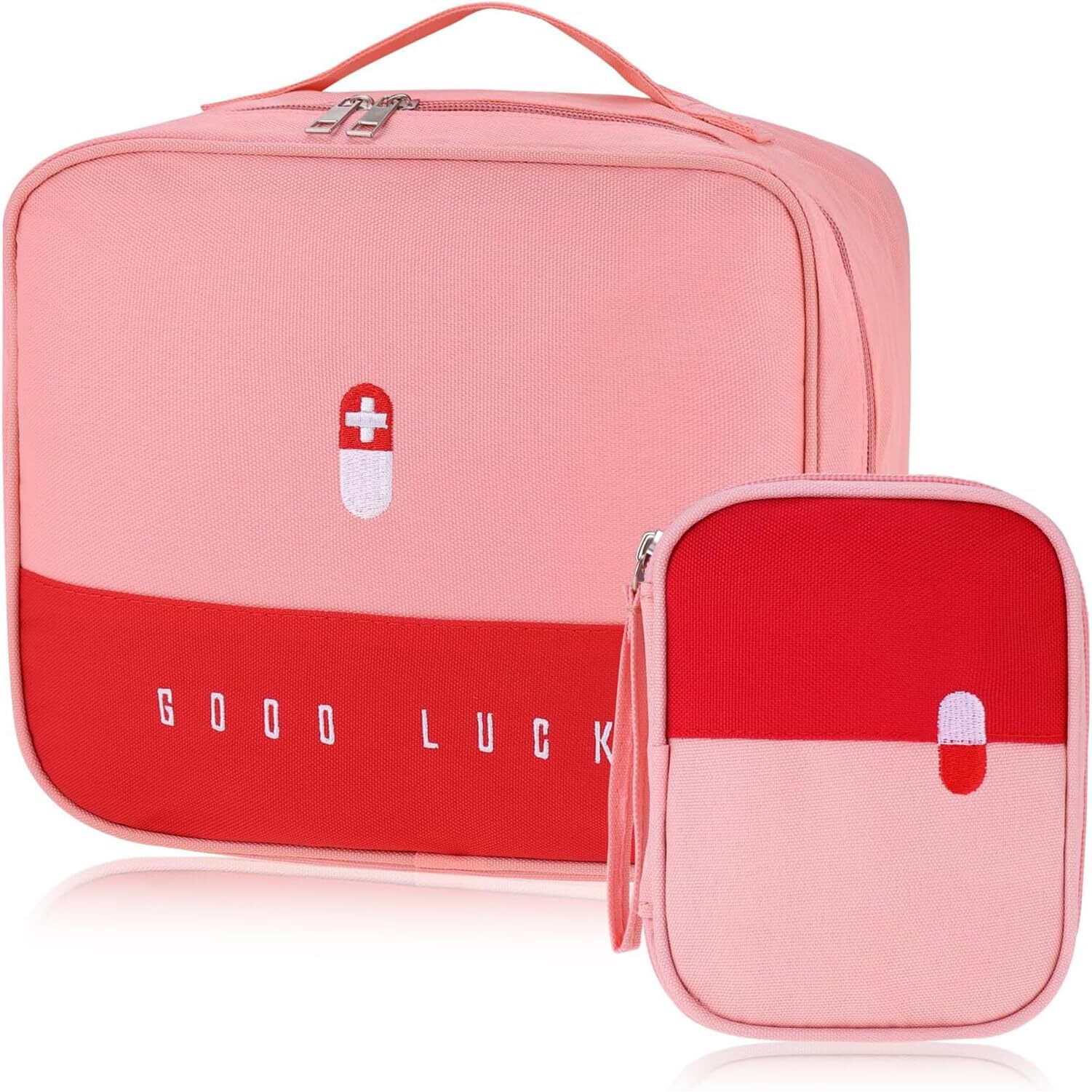 House Of Quirk Polyester Portable First Aid Empty Kit Pouch Emergency Survival Bag Medicine Bag For Home Office Travel Camping Sport Backpacking (Design 2 Pink)