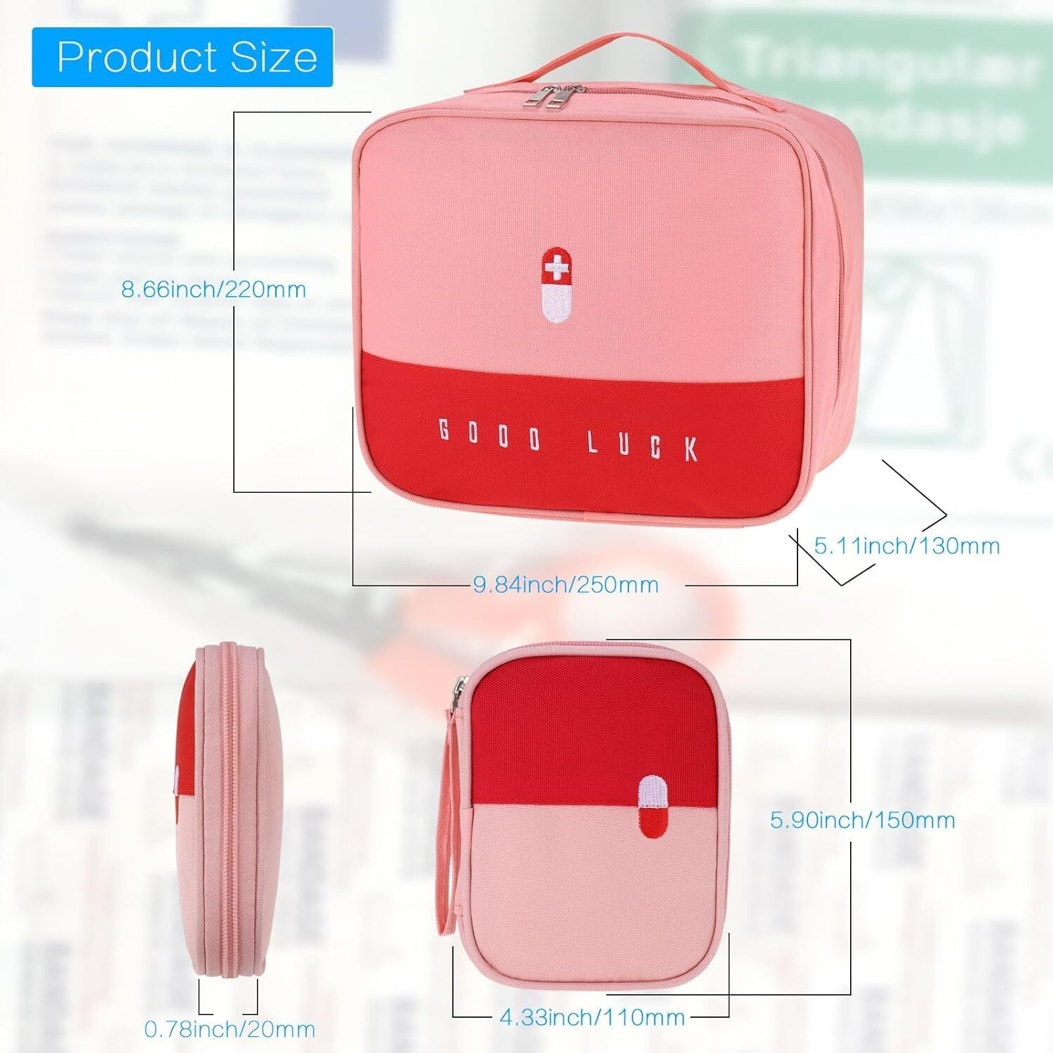 House Of Quirk Polyester Portable First Aid Empty Kit Pouch Emergency Survival Bag Medicine Bag For Home Office Travel Camping Sport Backpacking (Design 2 Pink)