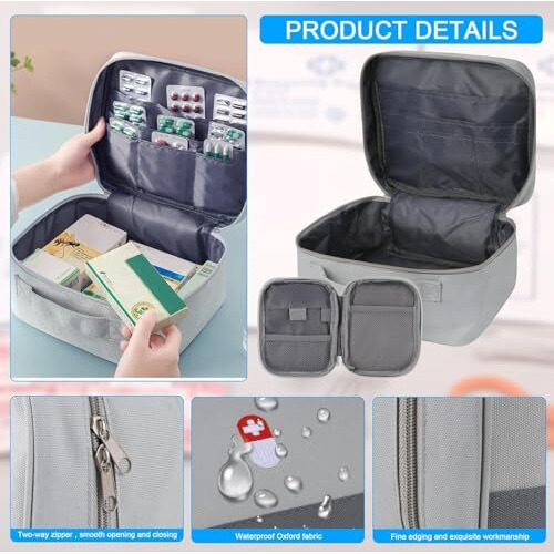 House Of Quirk Fabric Portable First Aid Empty Kit Pouch Emergency Survival Bag Medicine Bag For Home Office Travel Camping Sport Backpacking (Design 2 Grey)
