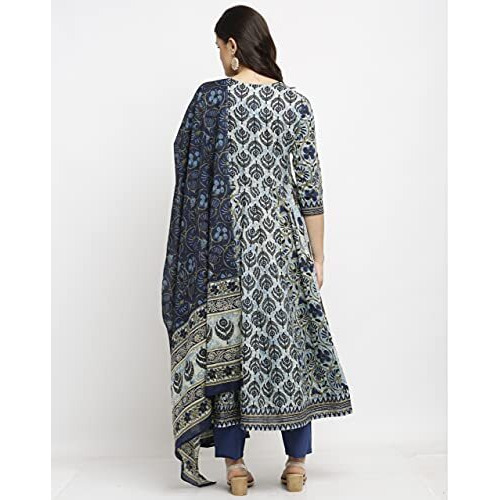 Rajnandini Women's Pure Cambric Cotton Floral Printed A-Line Anarkali Kurta Set With Dupatta (Ready To Wear Blue Xxxx-Large)(Joplvl218-4Xl)
