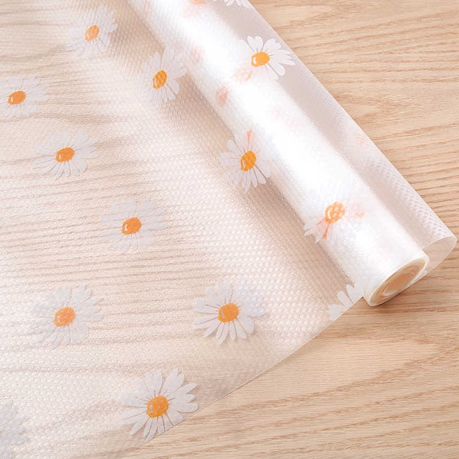 Wolpin Anti-Slip Floral Kitchen Cabinet Drawer Shelf Mat Liner Sheets (45Cmx3M, Pack Of 1 Roll, Ethylene Vinyl Acetate, Transparent, White Daisy) For Bathroom, Fridge Mat Textured Multipurpose