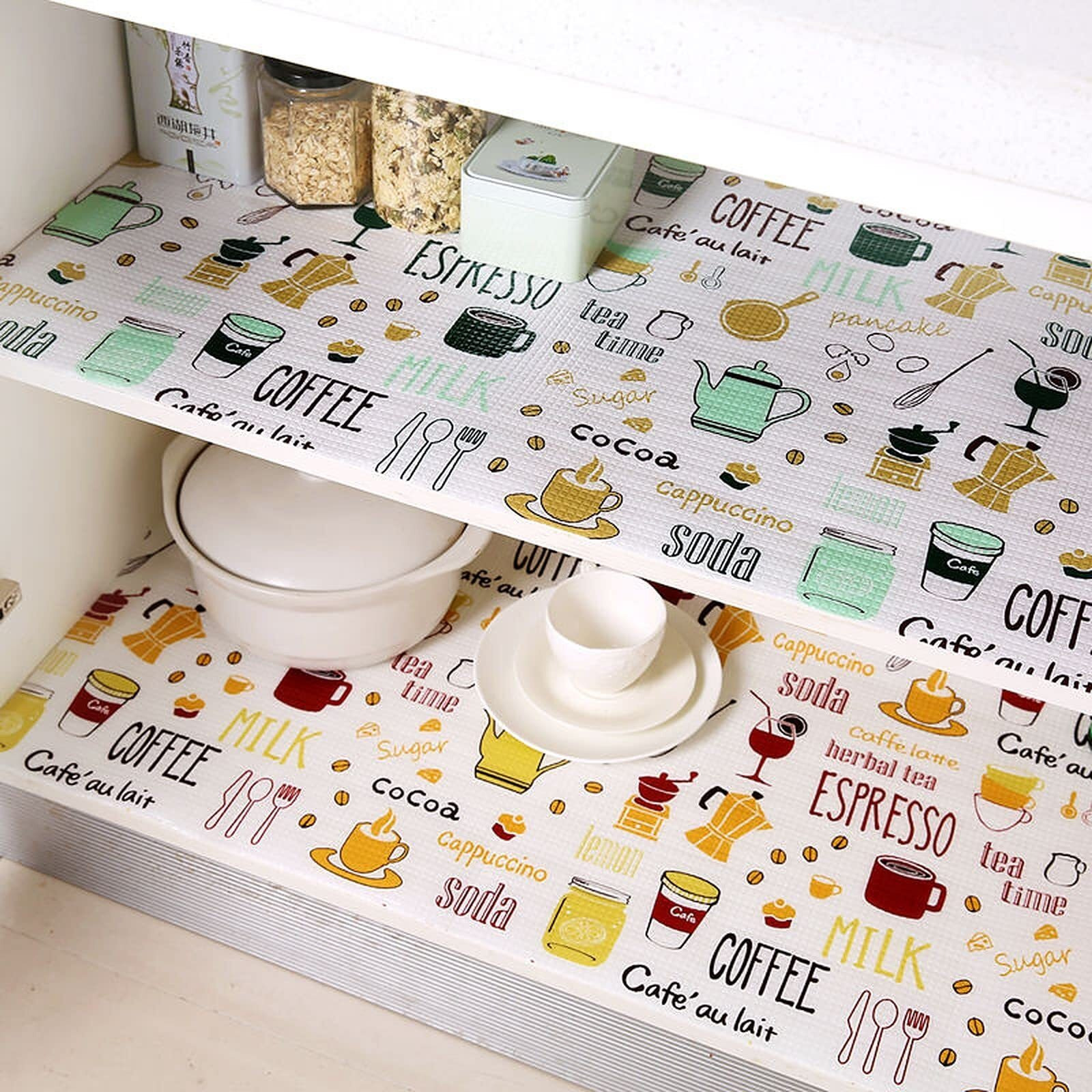 Wolpin Anti-Slip Kitchen Cabinet Drawer Shelf Mat Liner Sheets (45 Cm X 3 M Roll) Waterproof Strong Table Mat Eva For Bathroom, Fridge Mat Textured Multipurpose (White Printed), Ethylene Vinyl Acetate