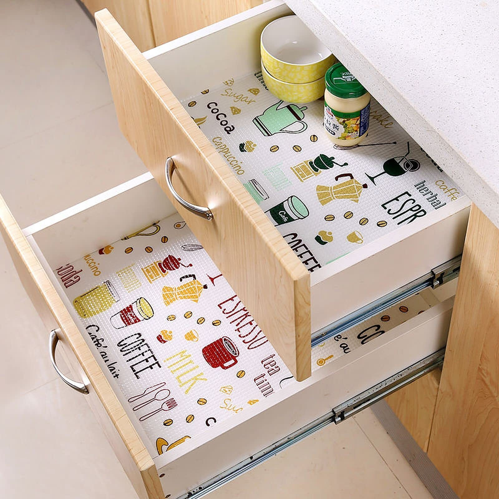 Wolpin Anti-Slip Kitchen Cabinet Drawer Shelf Mat Liner Sheets (45 Cm X 3 M Roll) Waterproof Strong Table Mat Eva For Bathroom, Fridge Mat Textured Multipurpose (White Printed), Ethylene Vinyl Acetate