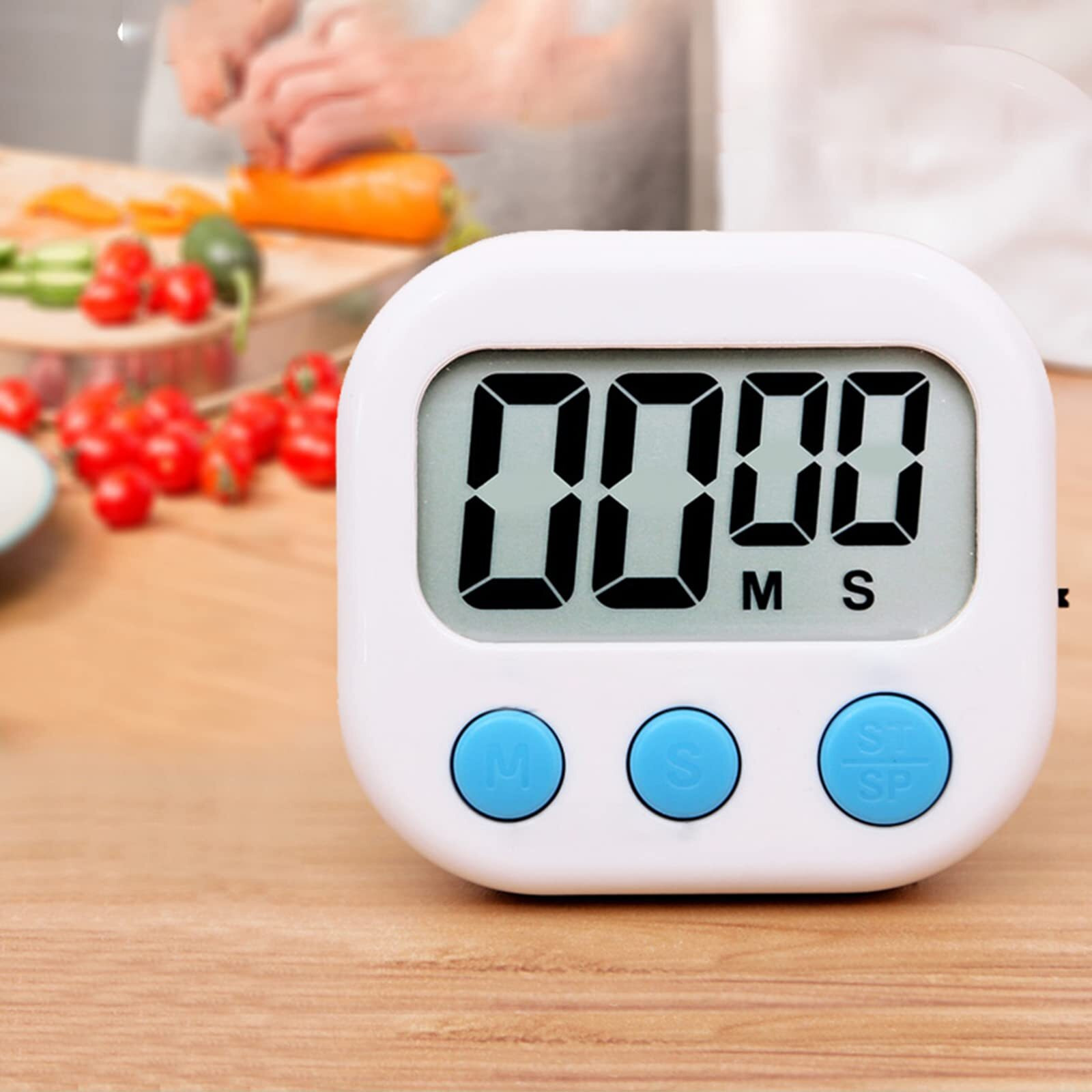 Wolpin Digital Kitchen Timer & Stopwatch, Countdown Large Digits, Loud Alarm, Magnetic Stand Round, For Cooking | Baking | Kids Study Teacher Shower Bathroom Oven Round Back Stand Hanging Hole, White