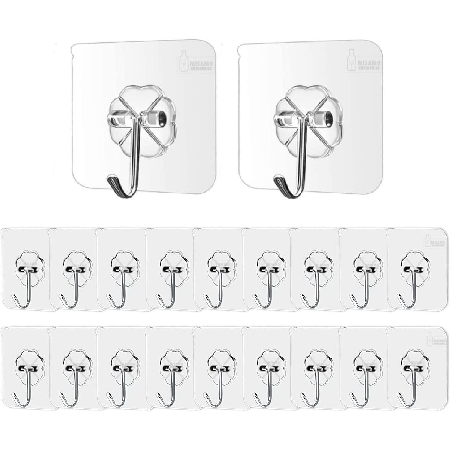 Misamo Enterprise Pvc Wall Hooks For Bathroom Accessories Without Drill, Pack Of 20, Transparent