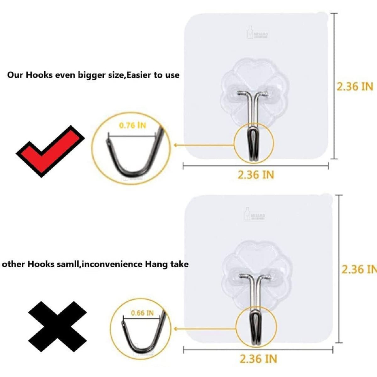 Misamo Enterprise Pvc Wall Hooks For Bathroom Accessories Without Drill, Pack Of 20, Transparent