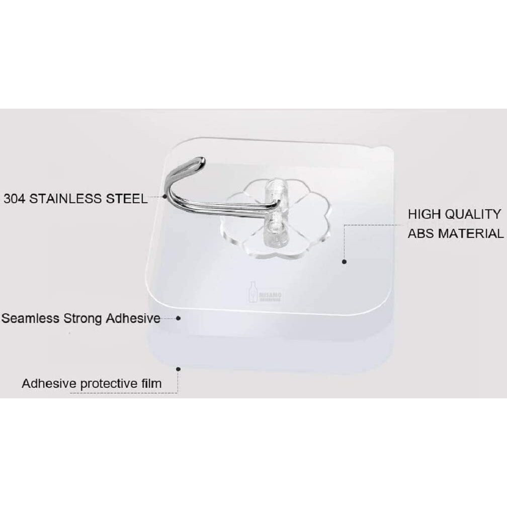 Misamo Enterprise Pvc Wall Hooks For Bathroom Accessories Without Drill, Pack Of 20, Transparent