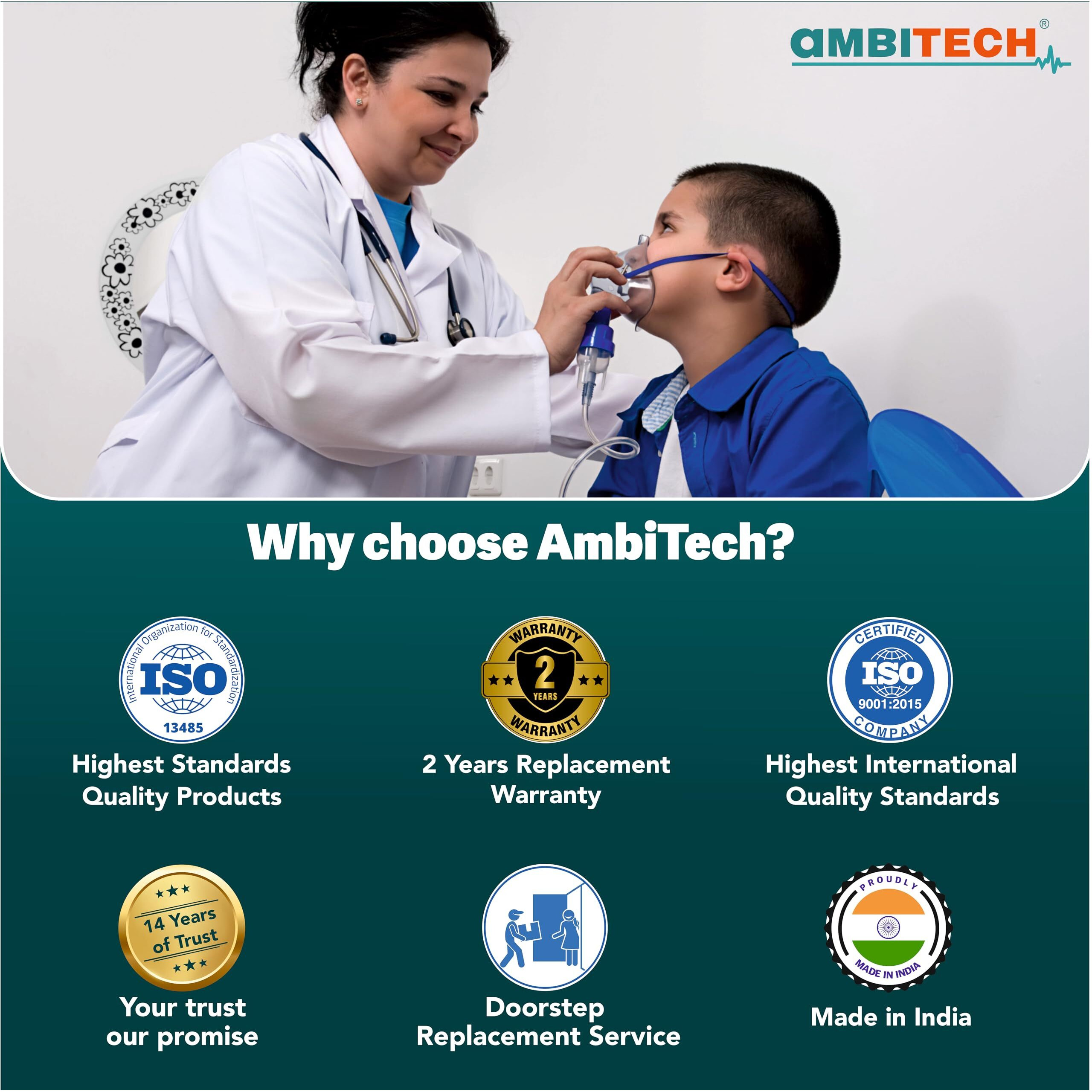 Ambitech Easy Nebulizer Machine With 2 Year Replacement Warranty For Adults & Kids, White