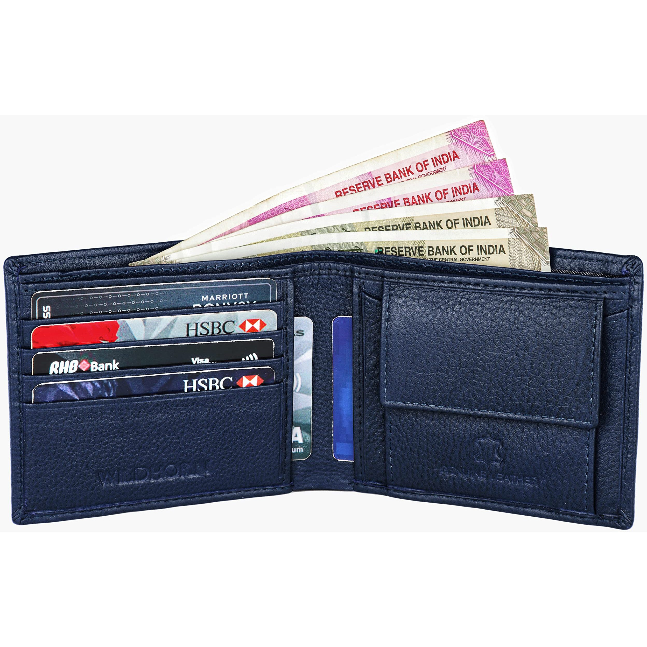Wildhorn Rfid Protected Leather Wallet For Men,Navy Blue