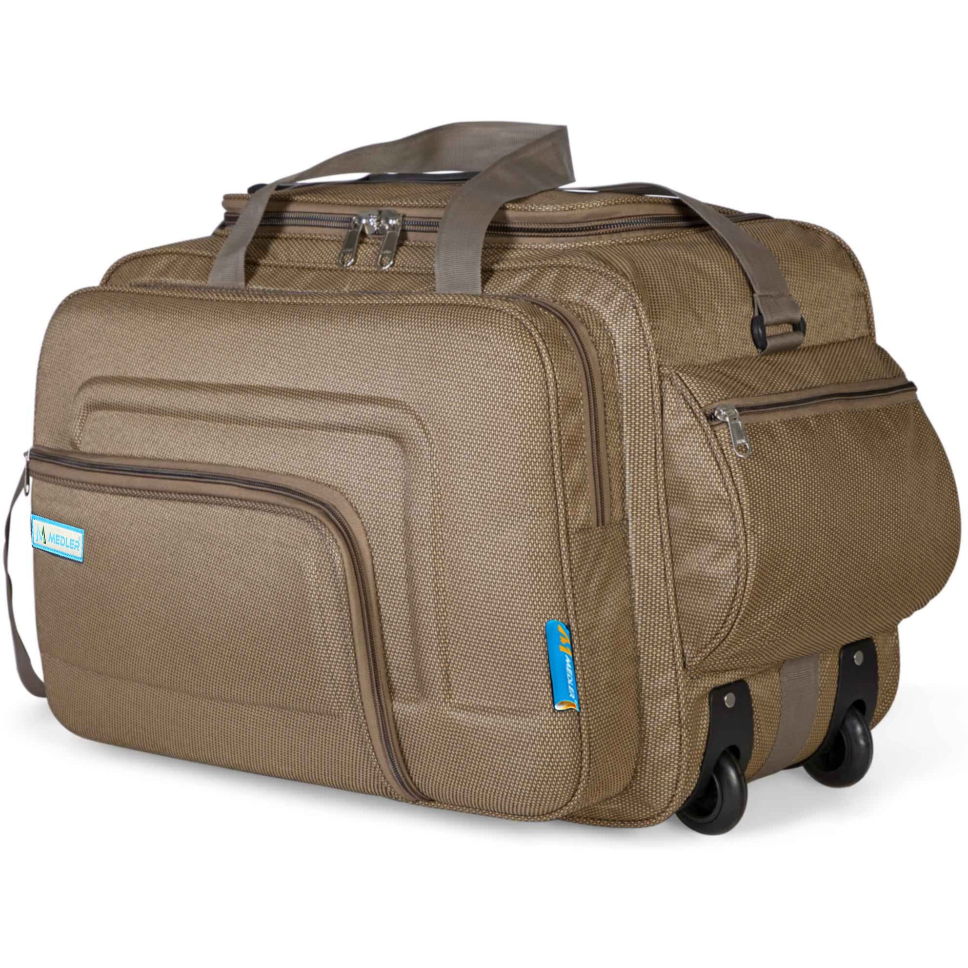 M Medler Aquiver Nylon 55 Litres Waterproof Strolley Duffle Bag- 2 Wheels - Luggage Bag (Beige)