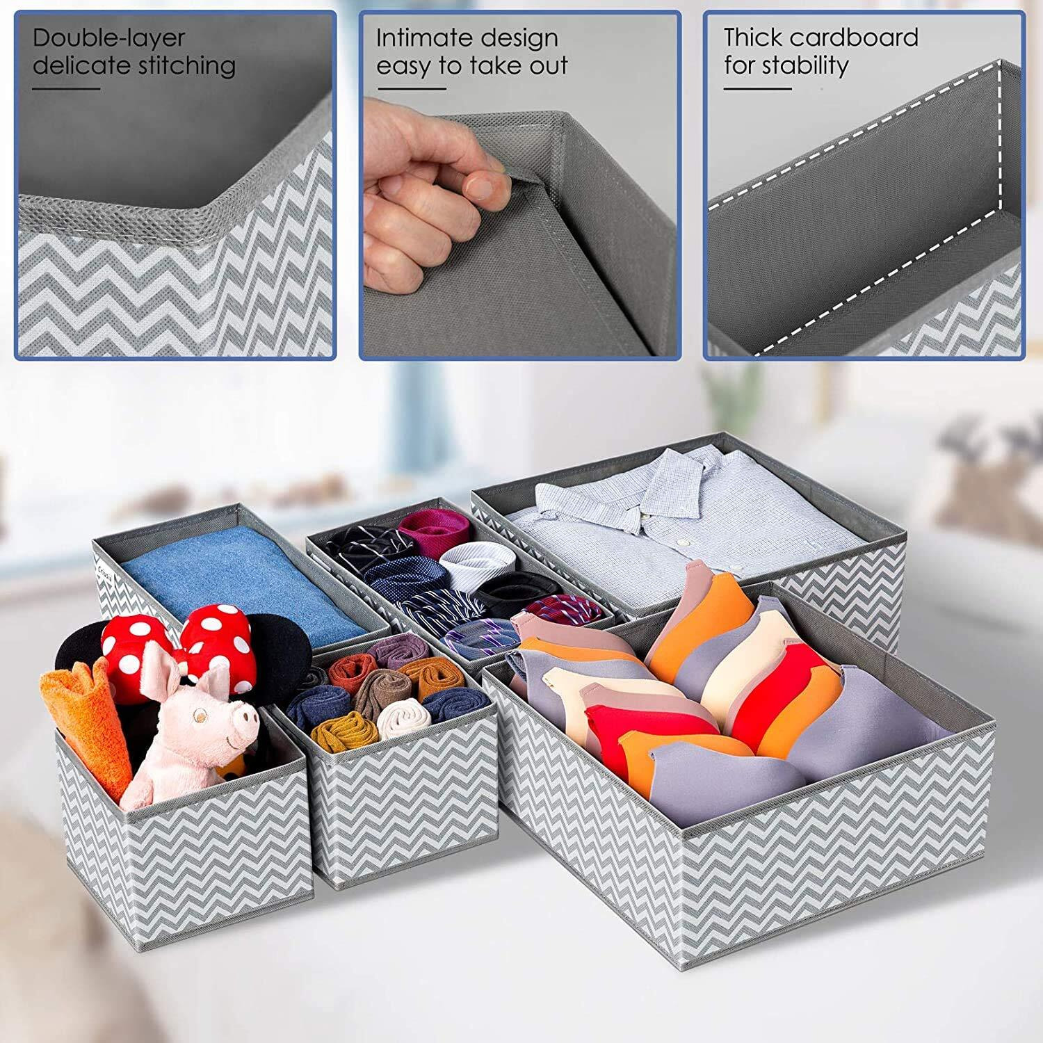 Flyngo Foldable Drawer Organizer For Clothes, Wardrobe, Undergarment Organiser Cloth Storage Box For Socks, Bra, Tie, And Scarfs