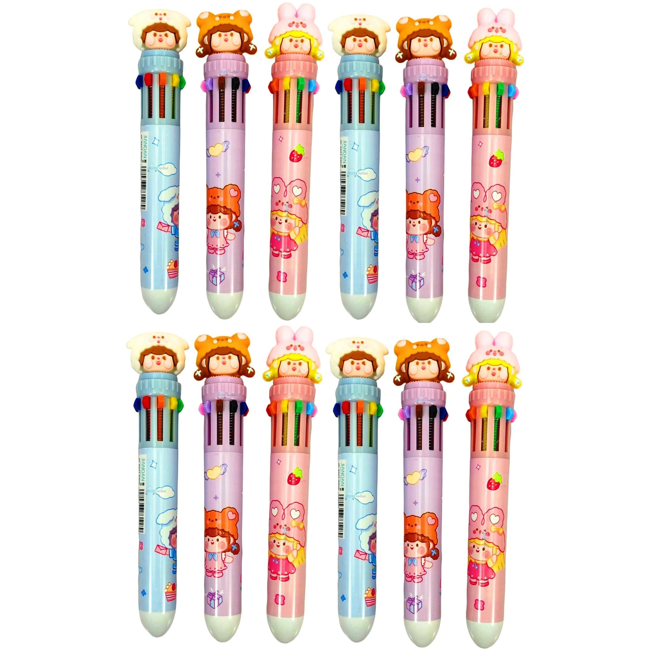 Funblast 10 In 1 Multicolor Pens For Kids Ball Pen Set For School & Office - Cartoon Pen For Office, School Stationery For Kids - Stationery Kit, Stationery Set, Birthday Return Gift (Set Of 12)