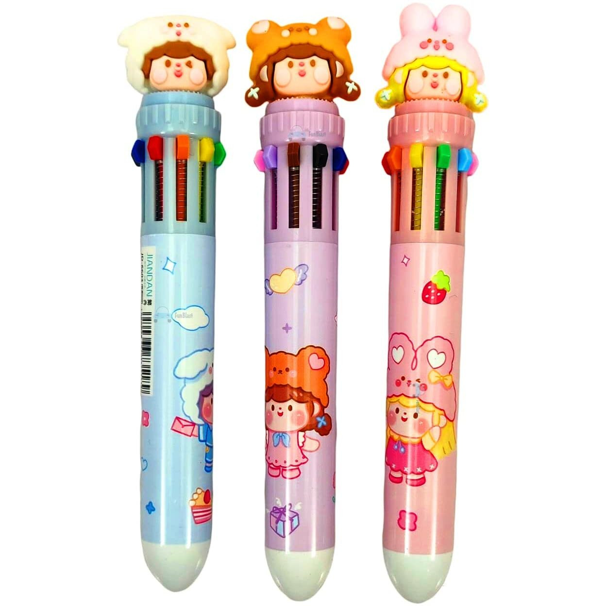 Funblast 10 In 1 Multicolor Pens For Kids Ball Pen Set For School & Office - Cartoon Pen For Office, School Stationery For Kids - Stationery Kit, Stationery Set, Birthday Return Gift (Set Of 12)