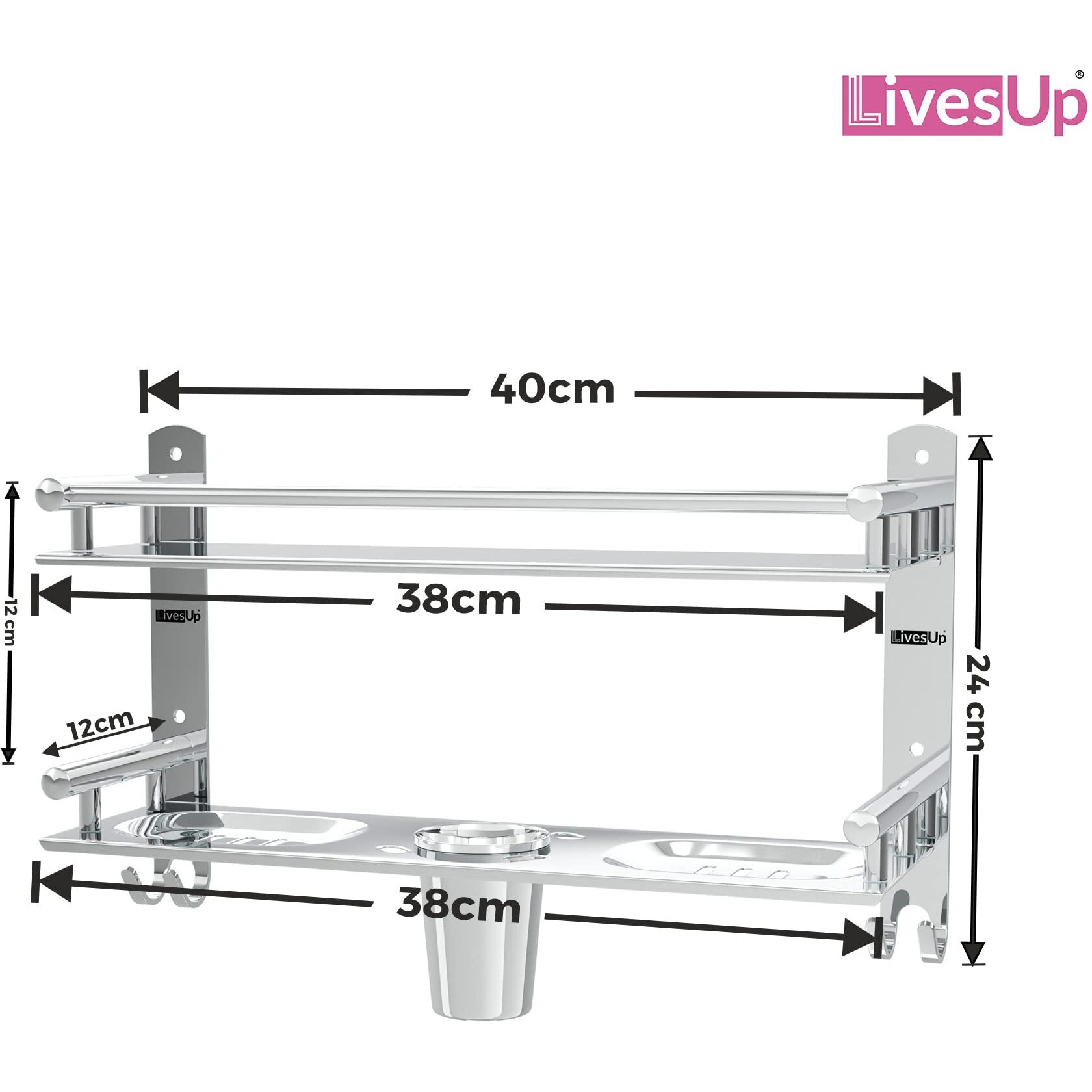 Livesup Stainless Steel Multi-Use Rack, Bathroom Shelf, Soap Stand/Tumbler Holder/Toothbrush Holder/Bathroom Stand/Bathroom Rack/Bathroom Accessories (Number Of Shelves - 2, Silver)