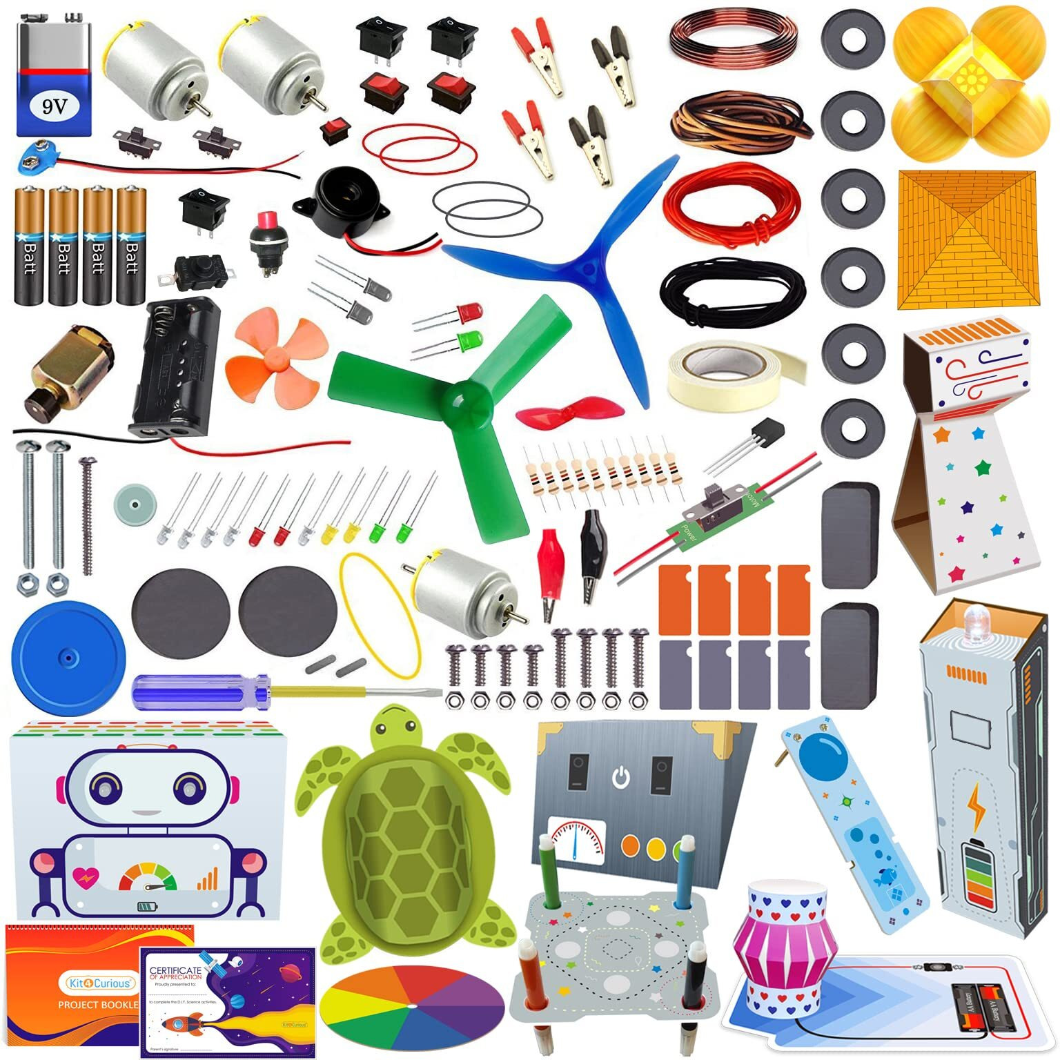 Kit4Curious 100 Diy Projects + 13 Activities - Science & Fun Innovation Kit - Steam Learning Hobby Science Exploration Toy - Smart Educational Gift For Boys And Girls