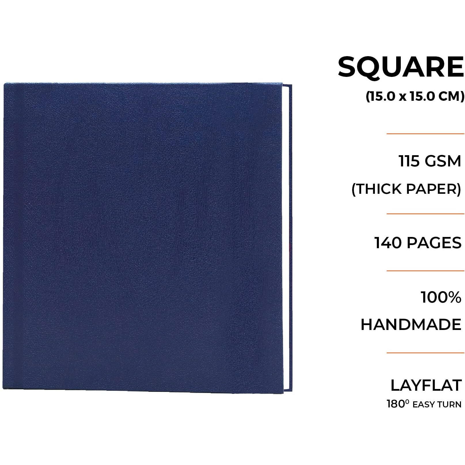Menorah Paper Square - Sketchbook For Artists - 115 Gsm -(80 Sheets / 160 Pages)-Art Journal - (15.0 X 15.0 Cm)-Drawing Book -Hard Case Bound - Dark Blue, Watercolor