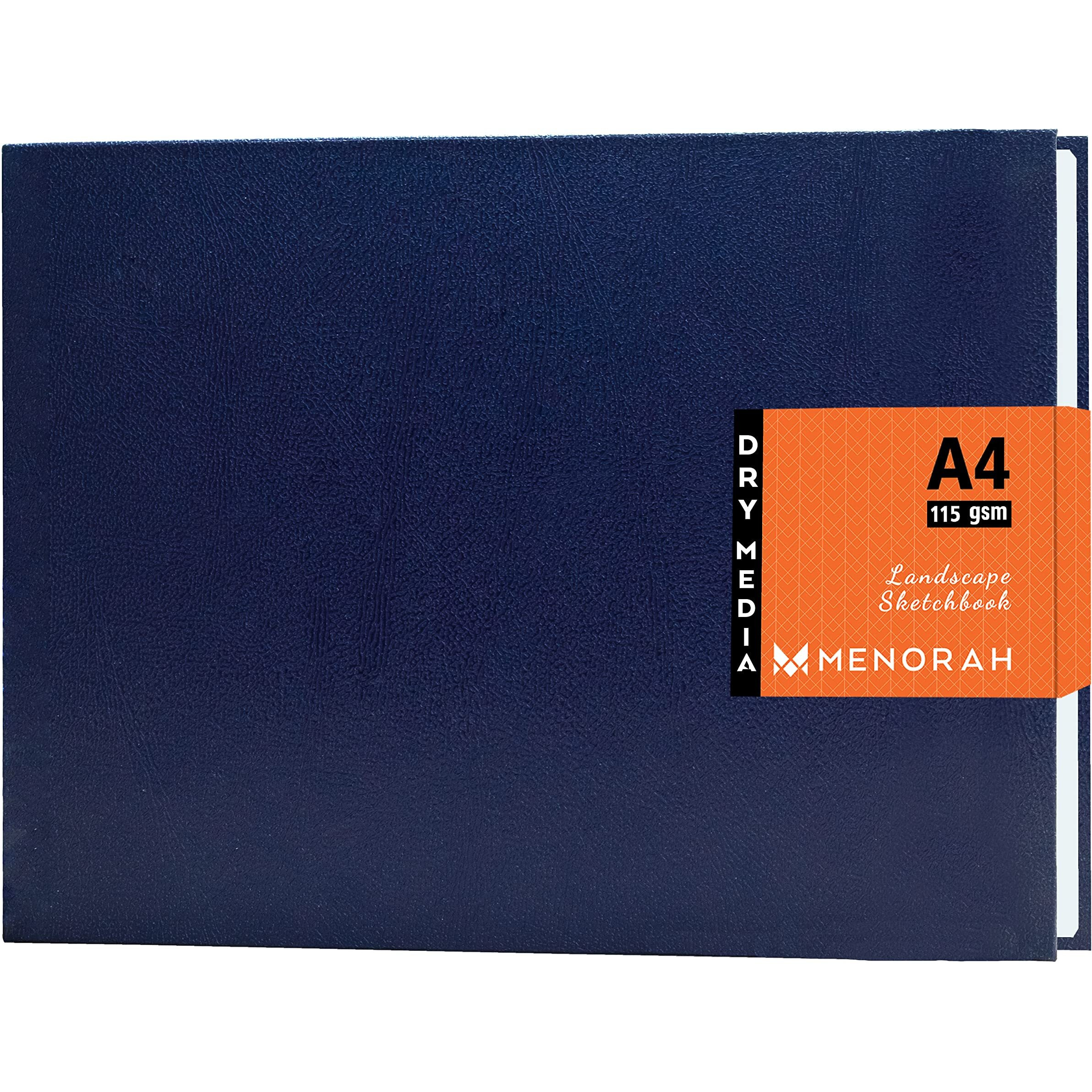 Menorah - Artist Sketch Book - A4-115 Gsm (160 Pages / 80 Sheets) Drawing Notebook - Hard Bound Book - (21.0 Cm X 29.7 Cm) - Completely Handmade - Landscape- Dark Blue