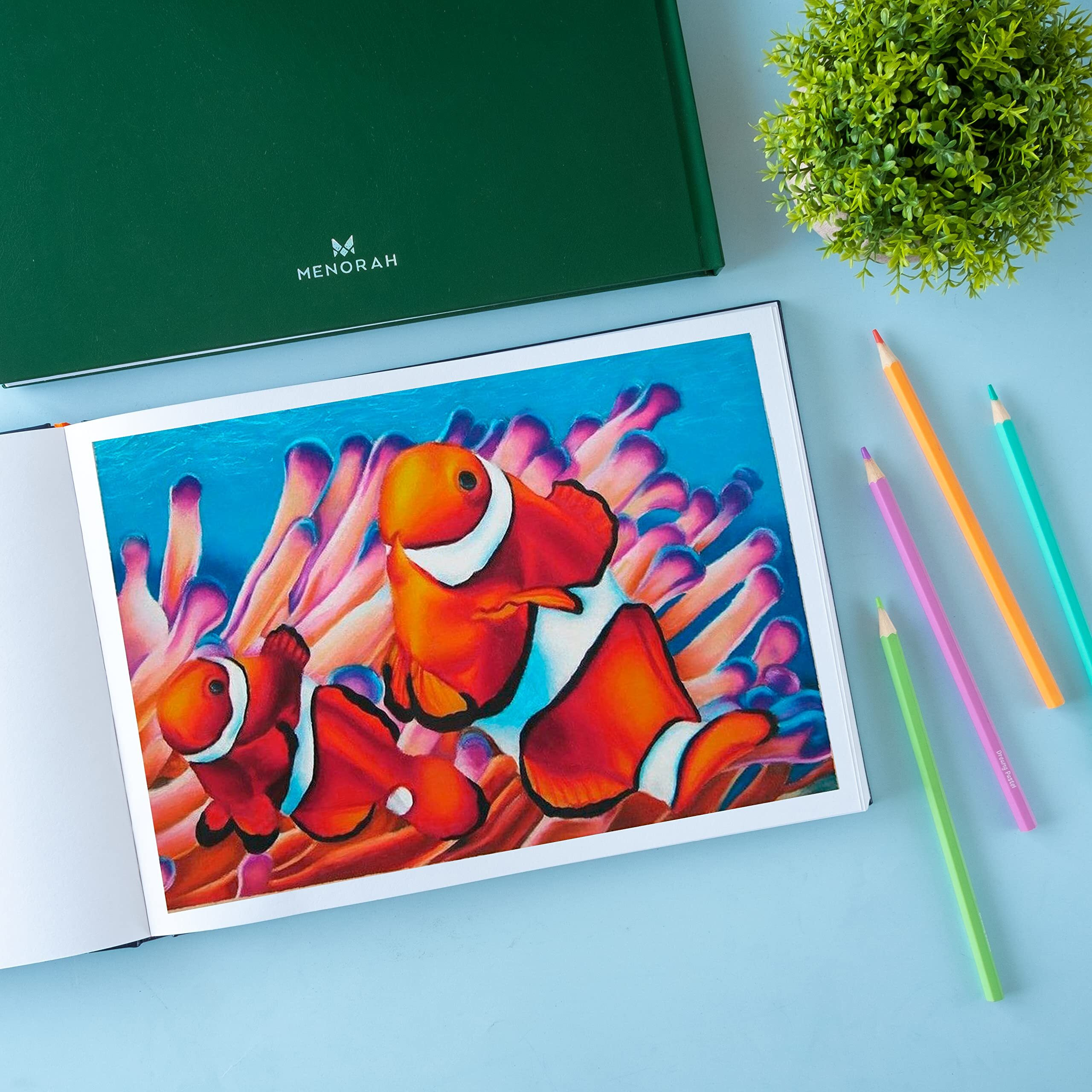 Menorah - Artist Sketch Book - A4-115 Gsm (160 Pages / 80 Sheets) Drawing Notebook - Hard Bound Book - (21.0 Cm X 29.7 Cm) - Completely Handmade - Landscape- Dark Blue