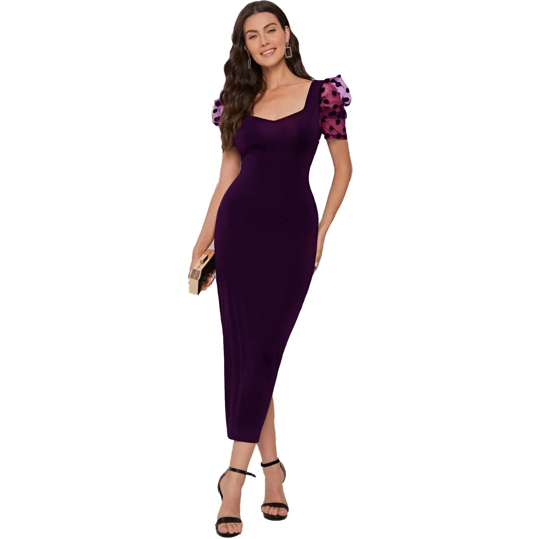 Sheetal Associates Women's Half Sleeve Sweetheart Neck Bodycon Casual Maxi Dress Wine
