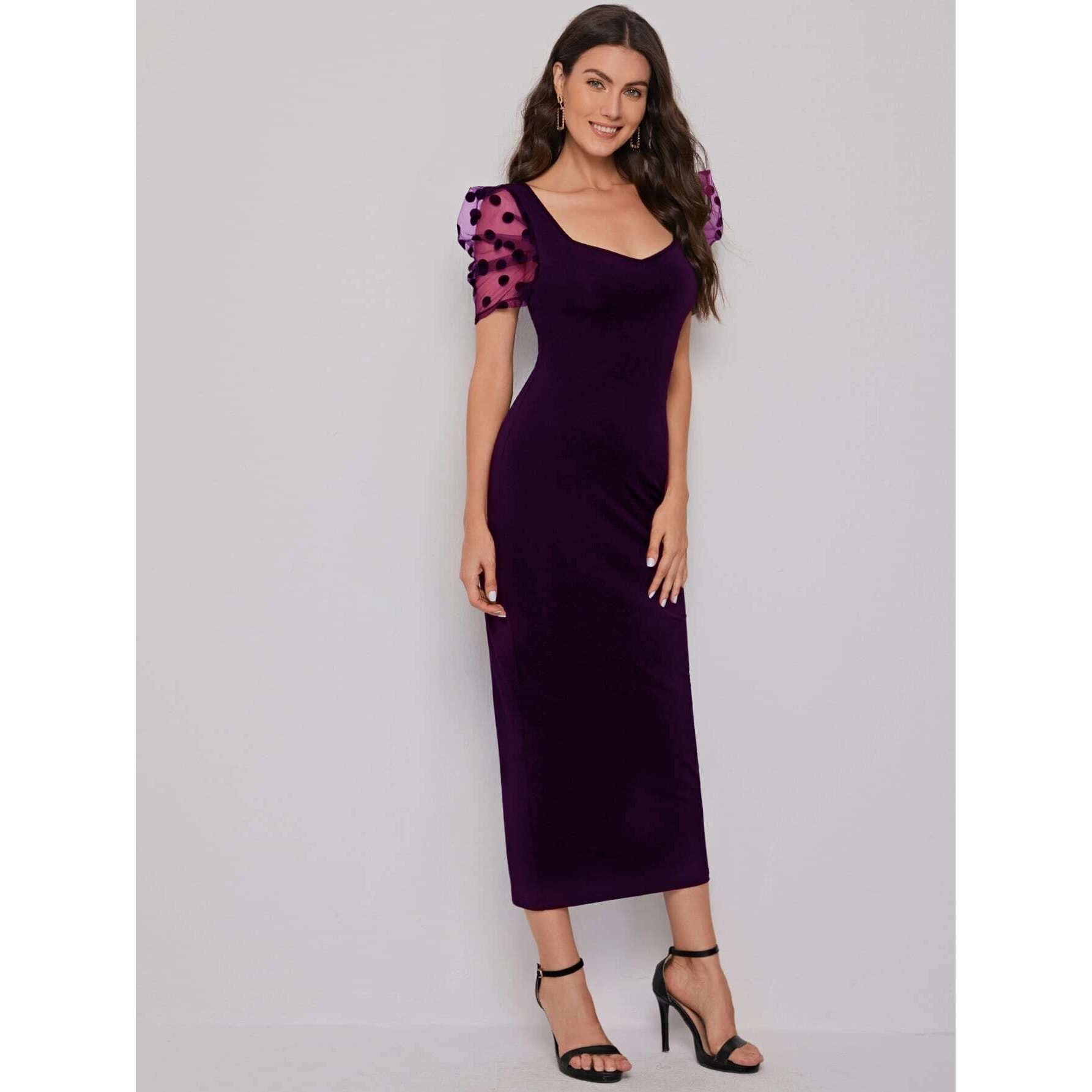 Sheetal Associates Women's Half Sleeve Sweetheart Neck Bodycon Casual Maxi Dress Wine