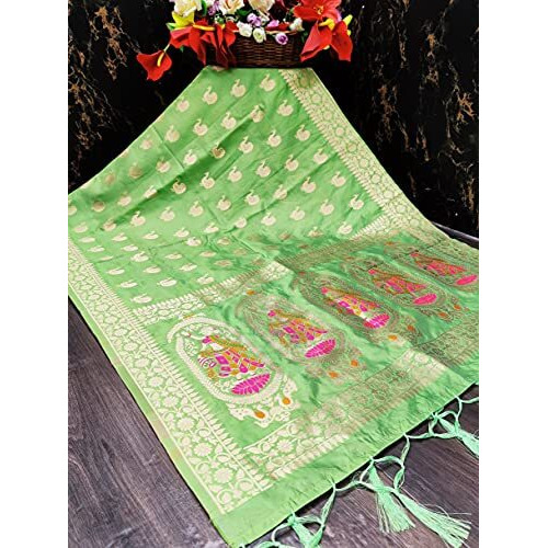 Devangi Women's Kalamkari Silk Dupatta (Om-Dt-05-Pistachio_Grey, Matt Grey_Free Size)