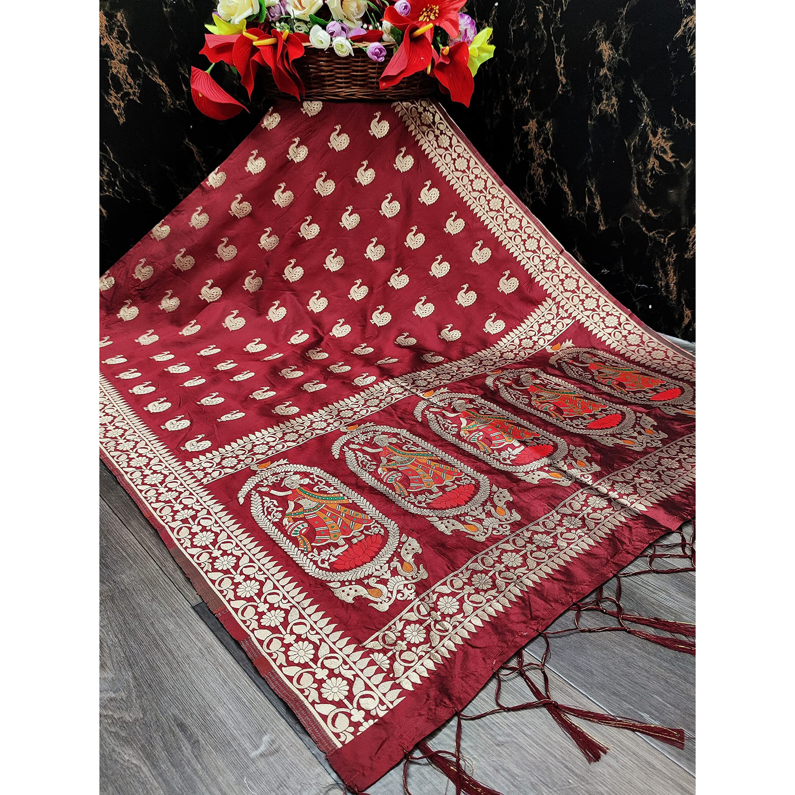 Devangi Women's Kalamkari Silk Woven Dupatta (Om-Dt-05-Brownish_Brownish_Free Size)