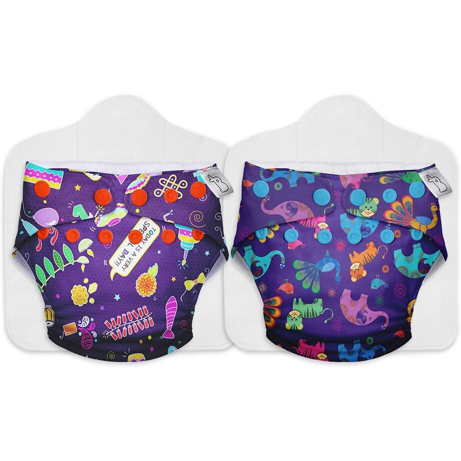 Superbottoms Cloth Diapers For Babies - Cloth Diaper Combo Pack Of 2 Freesize Uno- New Version| Reusable Cloth Diapers For Babies 0 To 3 Years | With 2 Organic Cotton Inserts/Pads