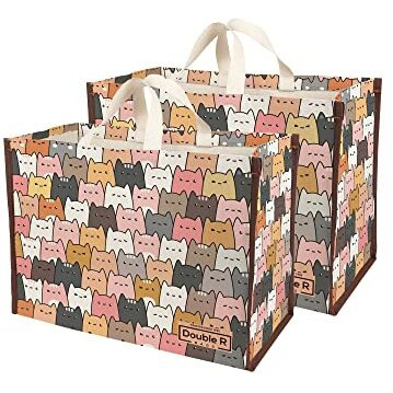 Double R Bags Big Heavy Duty Large Eco Waterproof Cotton Canvas Cloth Grocery Shopping Bag For Men Ladies Vegetable Milk Fruits With Hand Carry Handle Lunch Box Jhola Tote Bags (Cat) (2)