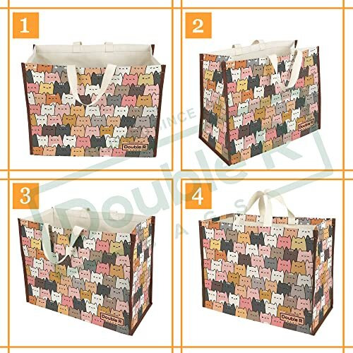 Double R Bags Big Heavy Duty Large Eco Waterproof Cotton Canvas Cloth Grocery Shopping Bag For Men Ladies Vegetable Milk Fruits With Hand Carry Handle Lunch Box Jhola Tote Bags (Cat) (2)