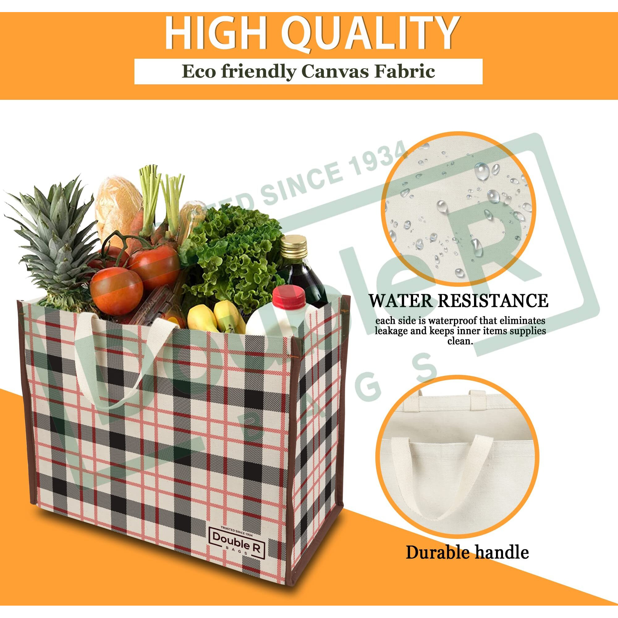 Double R Bags Big Heavy Duty Large Eco Cotton Canvas Cloth Grocery Shopping Bag For Men Ladies Vegetable Milk Fruits With Hand Carry Handle Lunch Box Jhola Tote Bags.