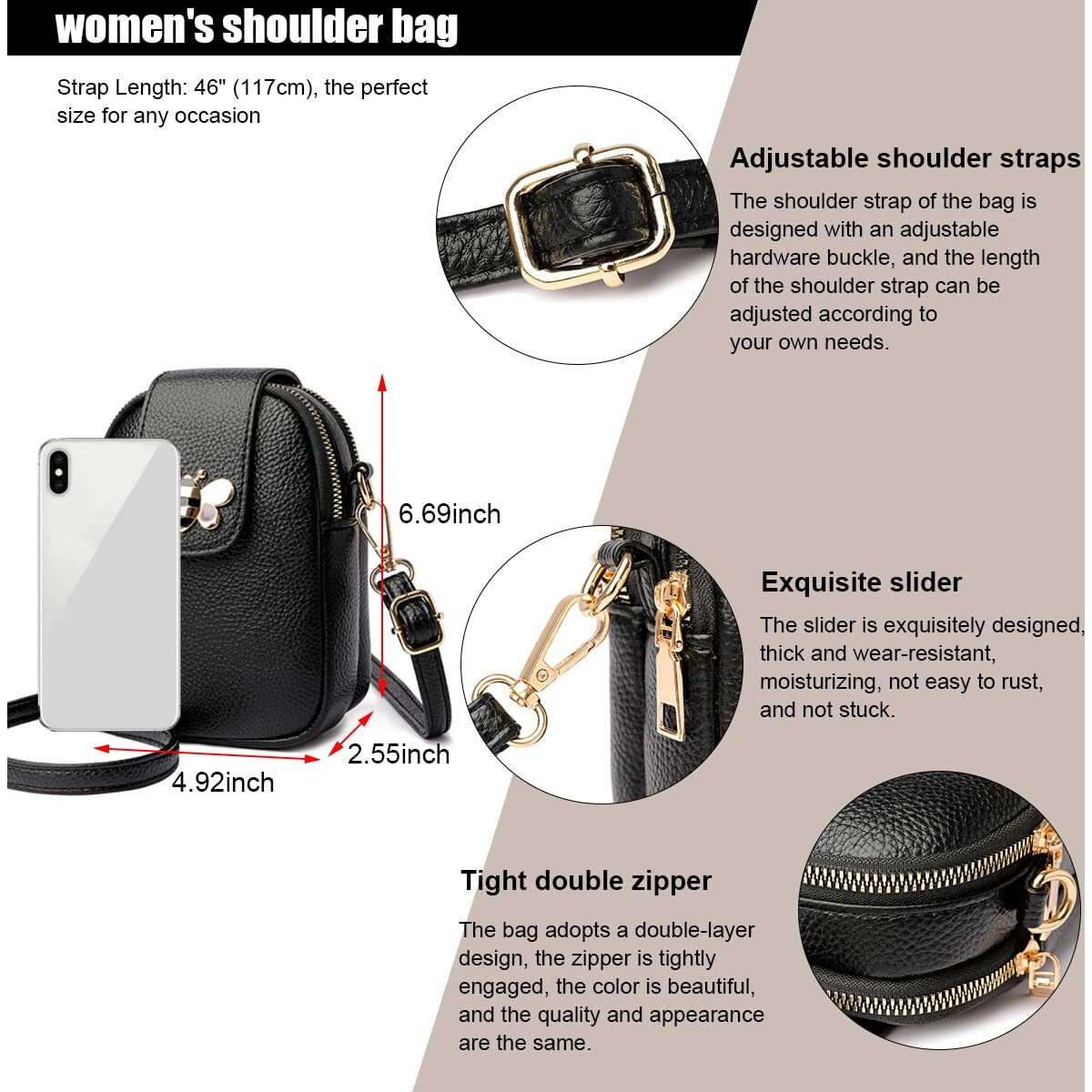 Palay Small Crossbody Phone Bag For Women Pu Leather Shoulder Bag, Classic Solid Color Women Purse Cross Body Bag, Practical Multi-Layer Zipper Pouch