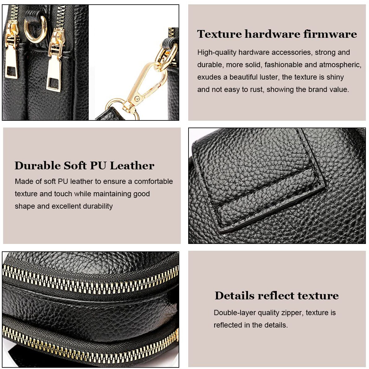 Palay Small Crossbody Phone Bag For Women Pu Leather Shoulder Bag, Classic Solid Color Women Purse Cross Body Bag, Practical Multi-Layer Zipper Pouch