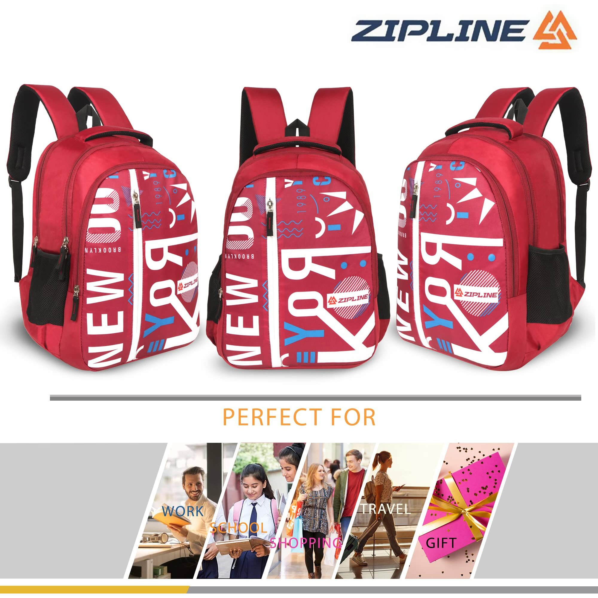 Zipline Unisex Casual Polyester 36 L Blue Backpack School Bag Women Men Boys Girls College Bag