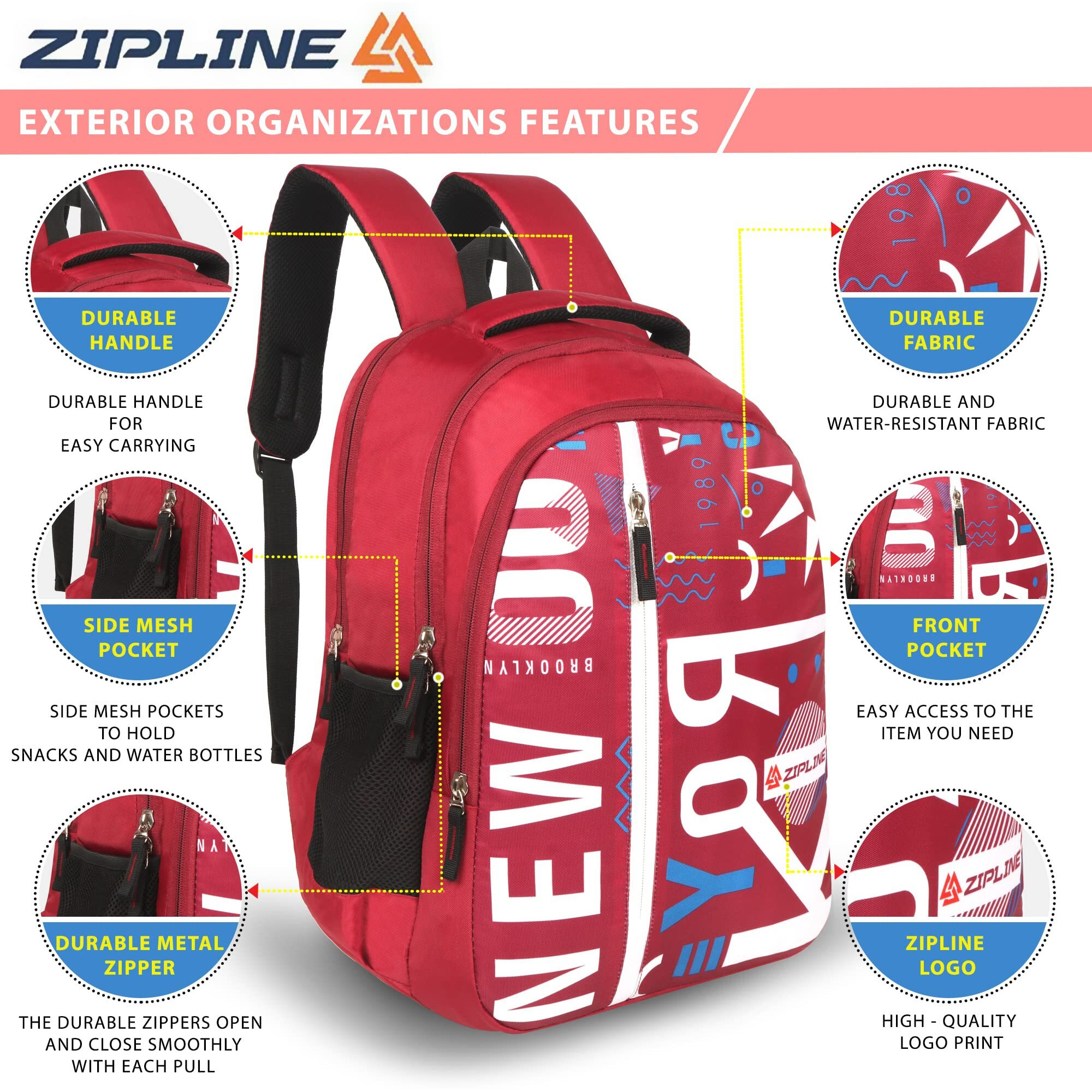 Zipline Unisex Casual Polyester 36 L Blue Backpack School Bag Women Men Boys Girls College Bag