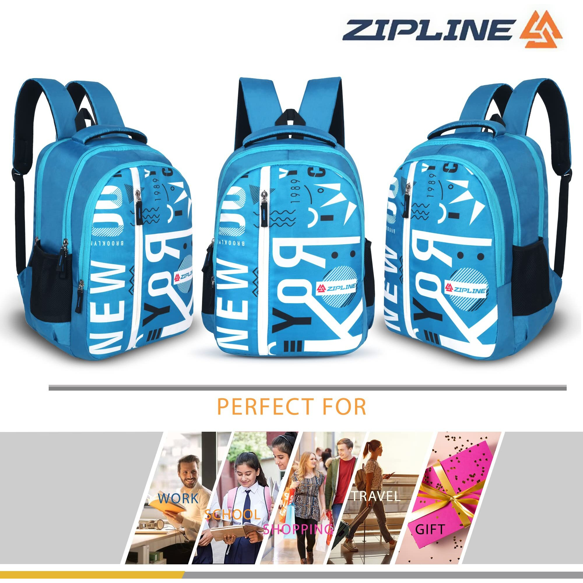 Zipline Unisex Casual Polyester 36 L Blue Backpack School Bag Women Men Boys Girls College Bag