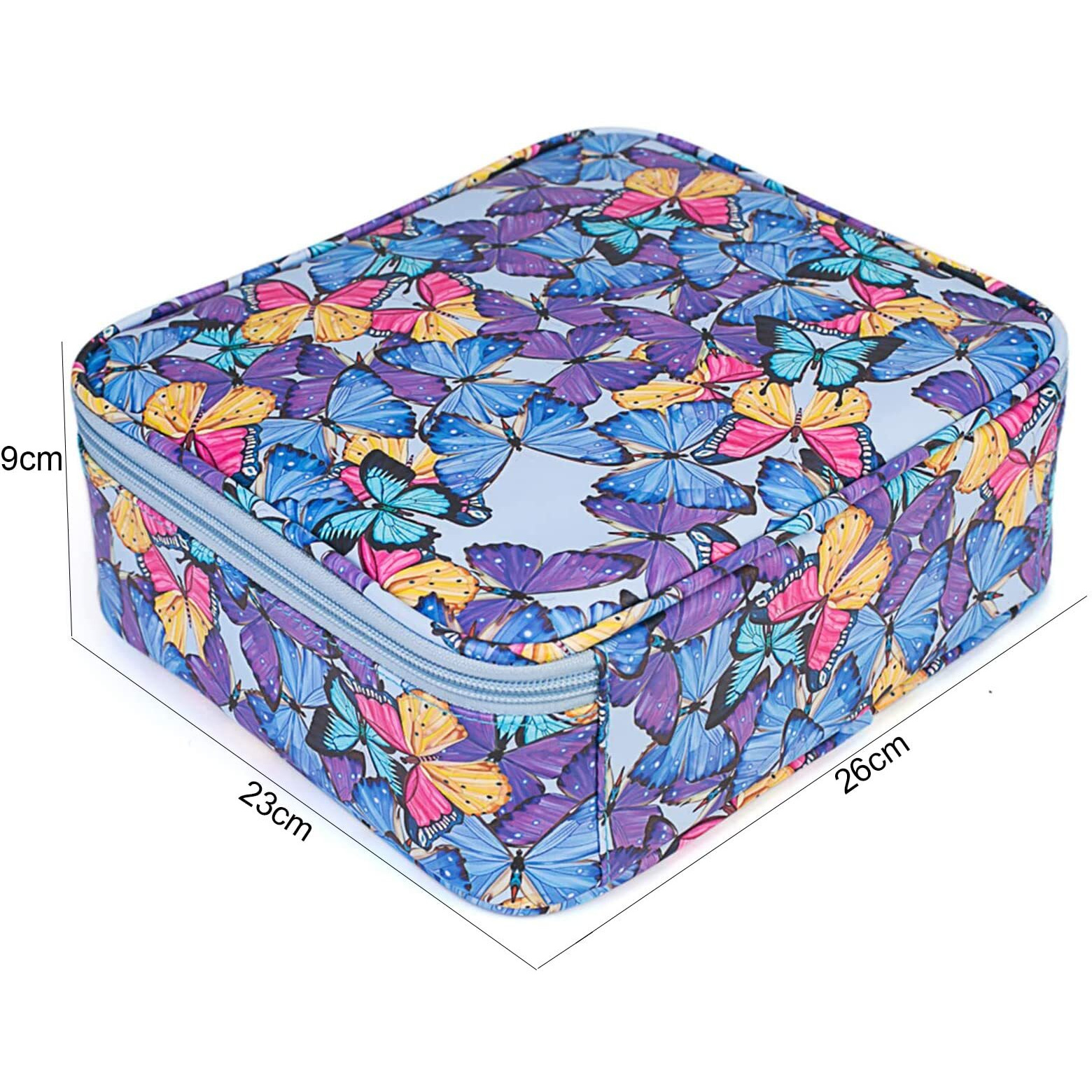 Inovera (Label) Faux Leather Makeup Organizer Bag For Women, Girls & Bride - Travel Cosmetic Kit Storage Organiser - Toiletry Vanity Box With Adjustable Compartment, 26L X 23B X 9H Cm Butterfly Print