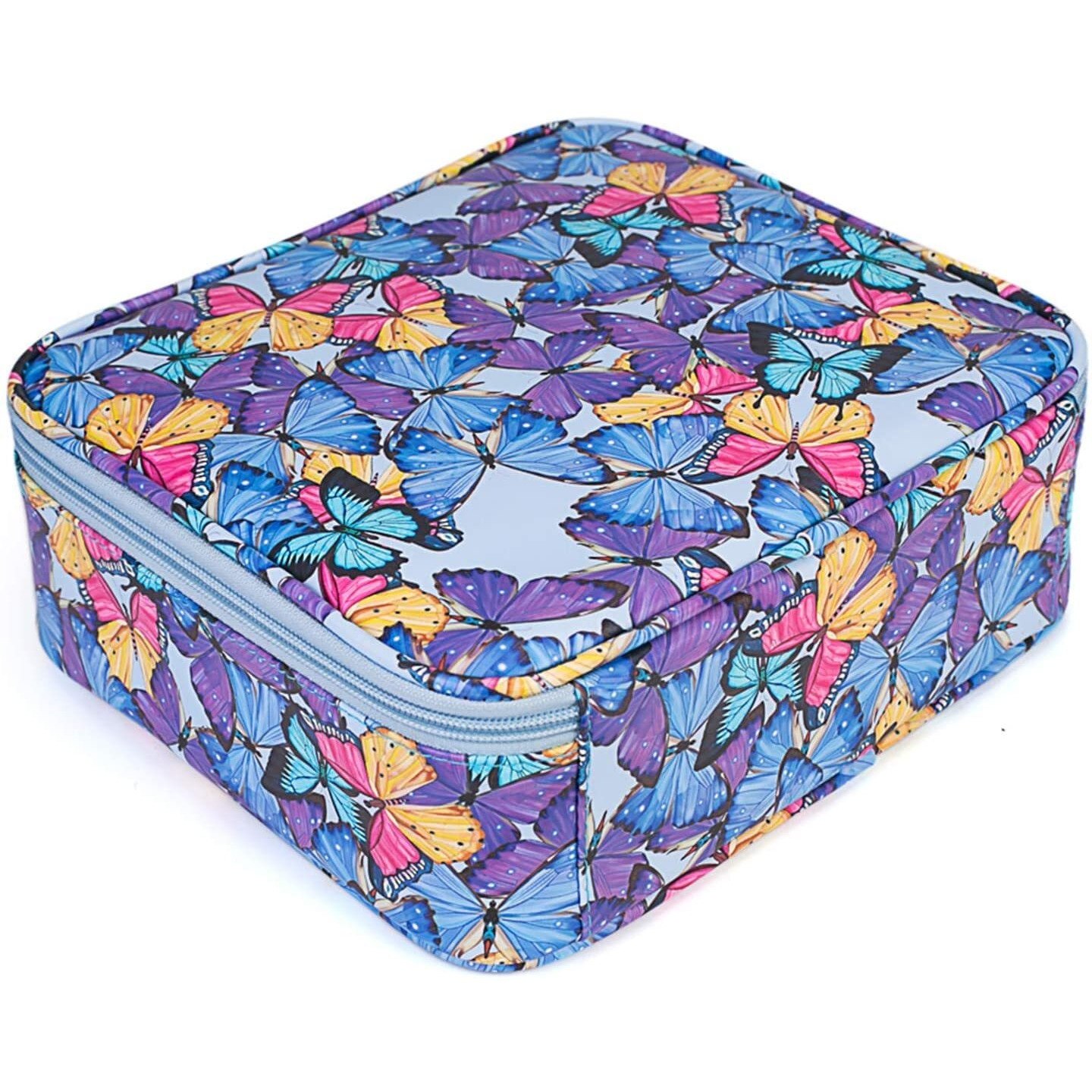 Inovera (Label) Faux Leather Makeup Organizer Bag For Women, Girls & Bride - Travel Cosmetic Kit Storage Organiser - Toiletry Vanity Box With Adjustable Compartment, 26L X 23B X 9H Cm Butterfly Print