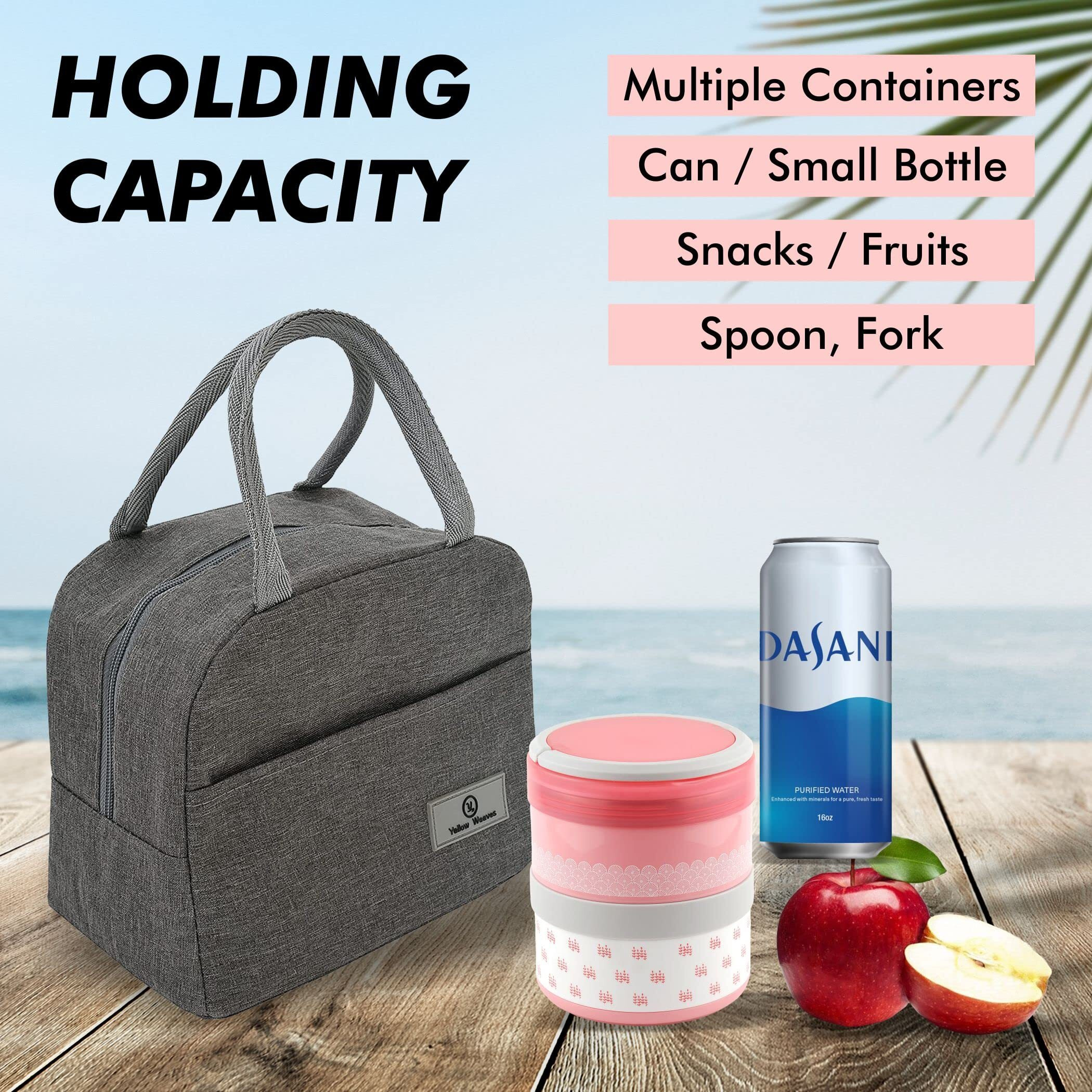 Yellow Weaves Insulated Travel Lunch/Tiffin/Storage Bag For Office, College & School, (Grey) (Canvas Cloth)