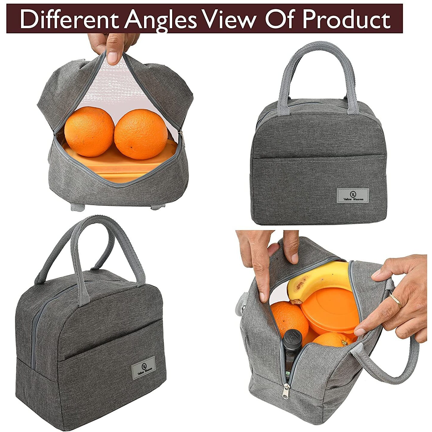 Yellow Weaves Insulated Travel Lunch/Tiffin/Storage Bag For Office, College & School, (Grey) (Canvas Cloth)