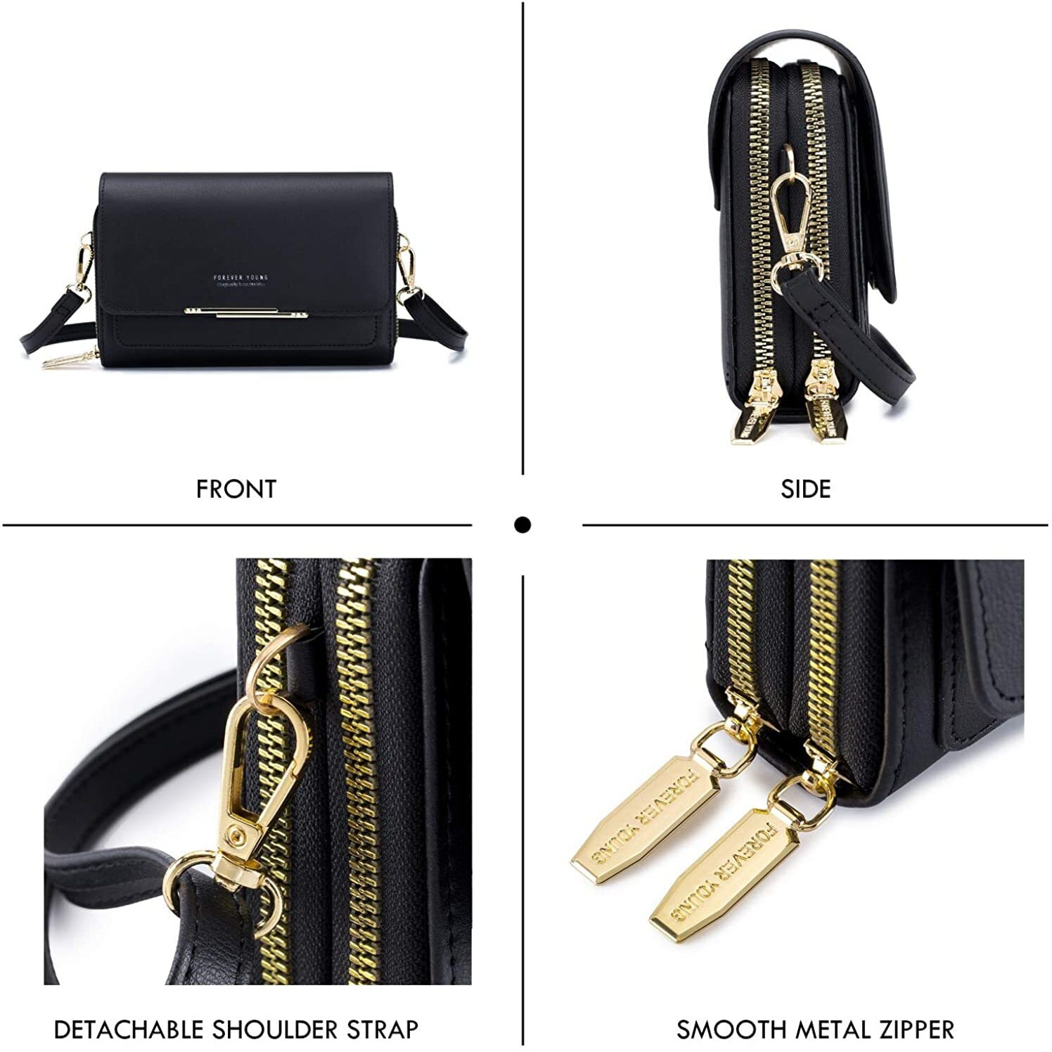 Inovera (Label) Women Cross-Body Adjustable Strap Shoulder Sling Bag Mobile Card Holder Purse (Black)