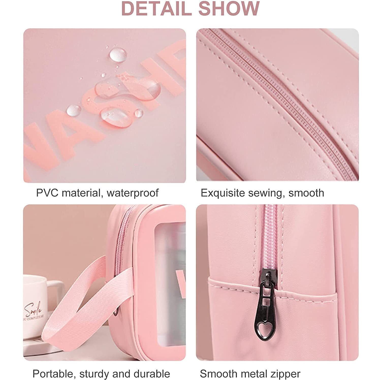 Flyngo Clear Makeup Pouch Set, Cosmetic Organizer Bag For Women And Girls Travel Waterproof Toiletry Storage Kit (Set Of 3 Light Pink)