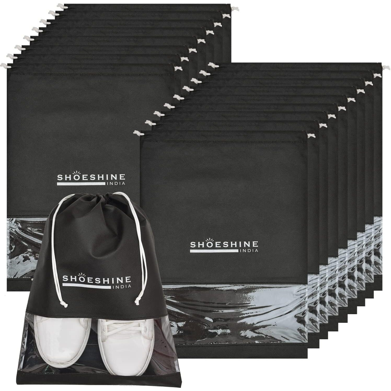 Shoeshine Fabric Shoe Bag For Travel & Storage Travel Organizer For Women & Men Travel Accessories Shoe Organizer Shoe Bags Travel Shoe Cover For Travelling Travel Essentials, Pack Of 18 (Black)