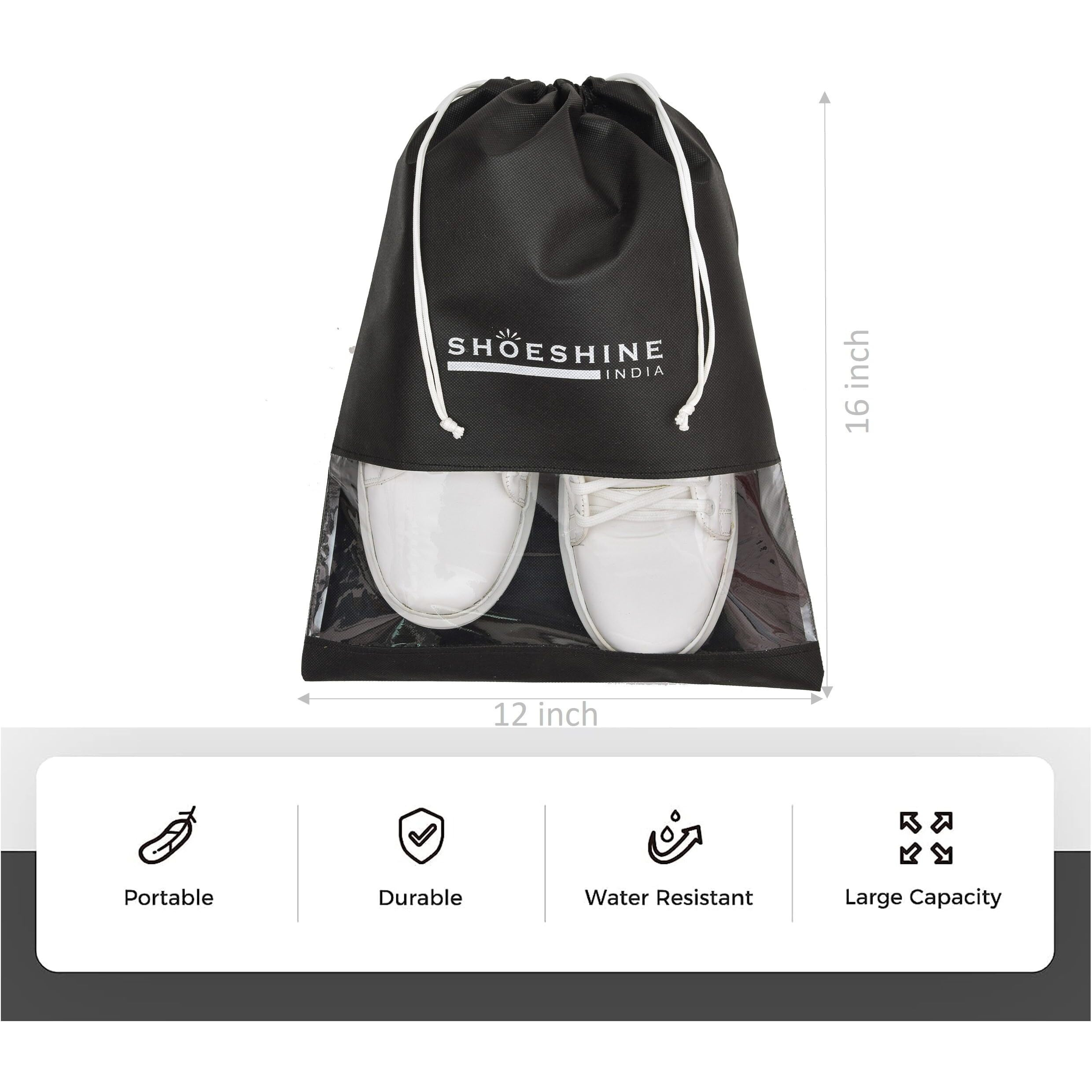 Shoeshine Fabric Shoe Bag For Travel & Storage Travel Organizer For Women & Men Travel Accessories Shoe Organizer Shoe Bags Travel Shoe Cover For Travelling Travel Essentials, Pack Of 18 (Black)