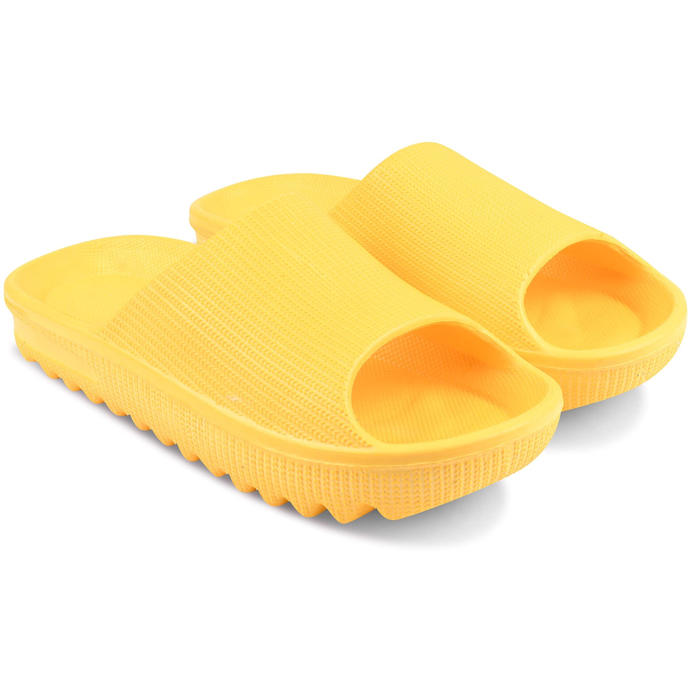 Beonza Women Stylish Slides Flip Flops Slippers Yellow